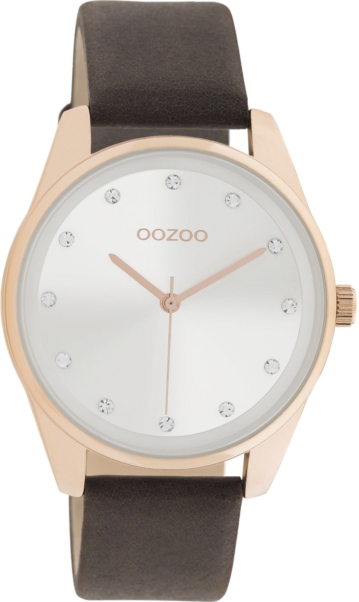 OOZOO Quarzuhr Oozoo Damen Armbanduhr Timepieces, (Analoguhr), Damenuhr rund, mittel (ca. 38mm) Lederarmband, Fashion-Style