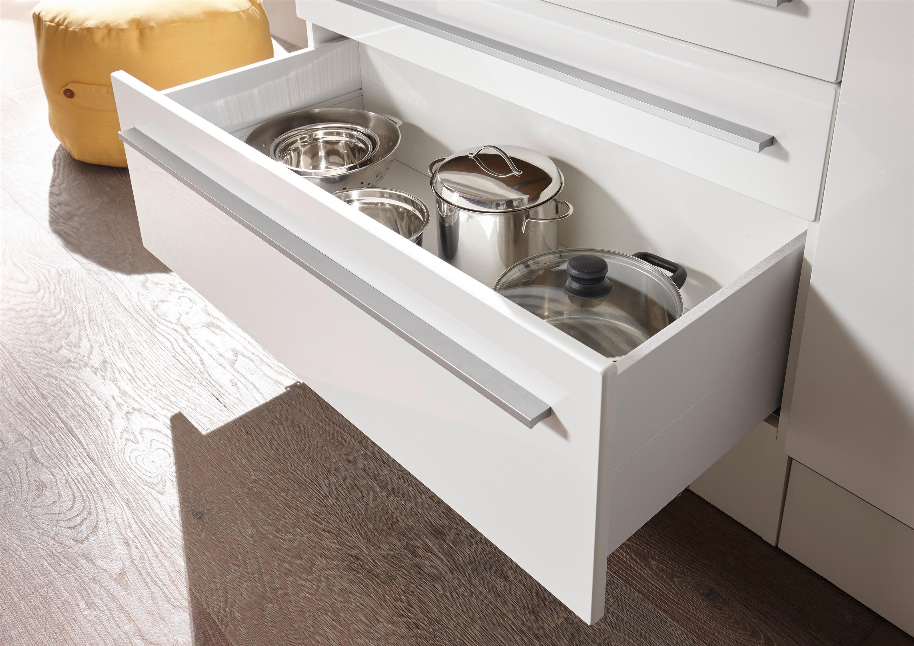 möbelando Küchenzeile Jamesy, inkl. Elektrogeräte in weiß matt / Stone Dark – 260x200x60 cm (B/H/T)