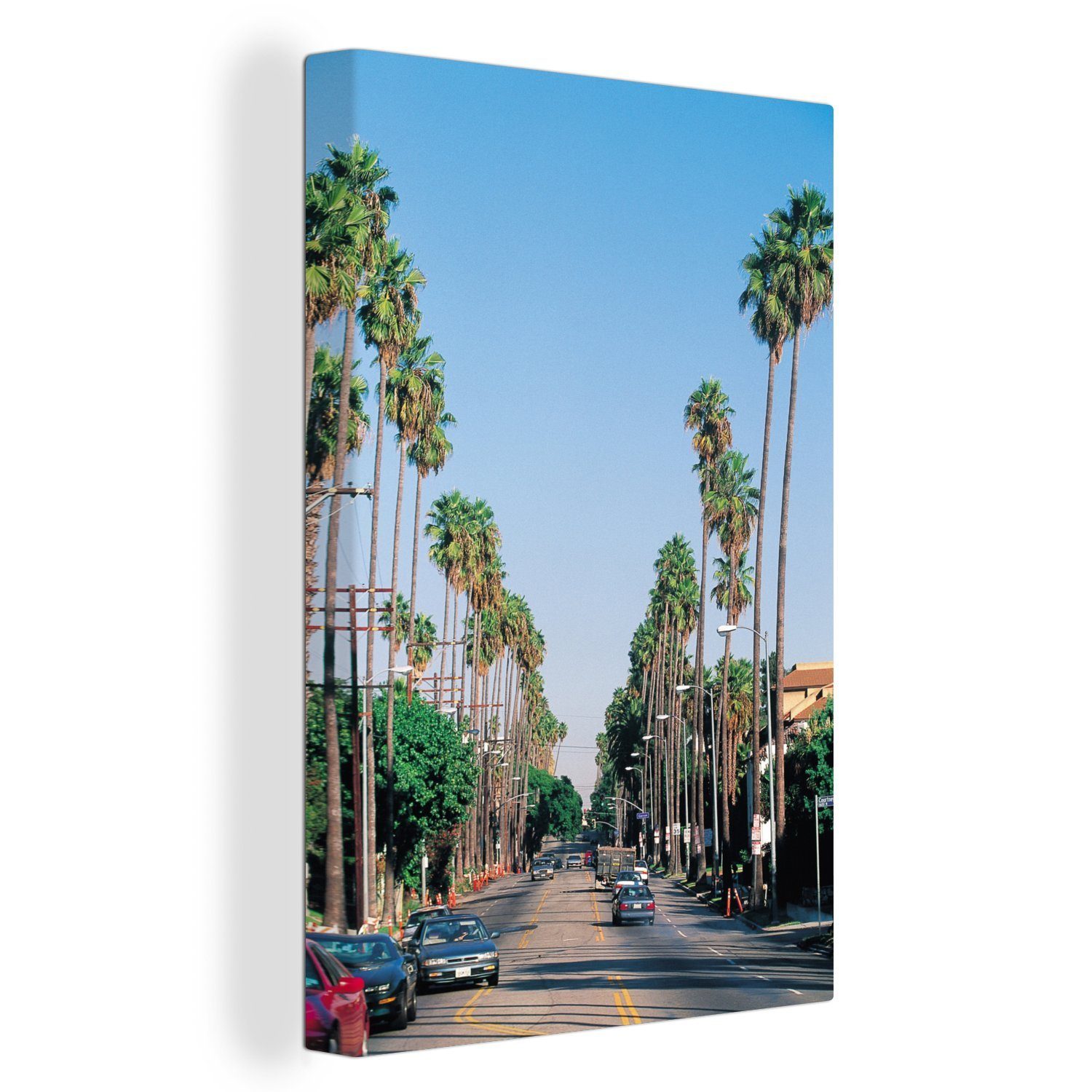 OneMillionCanvasses® Leinwandbild Die Palmenreihen entlang einer Straße, (1 St), Leinwandbild fertig bespannt inkl. Zackenaufhänger, Gemälde, 20x30 cm