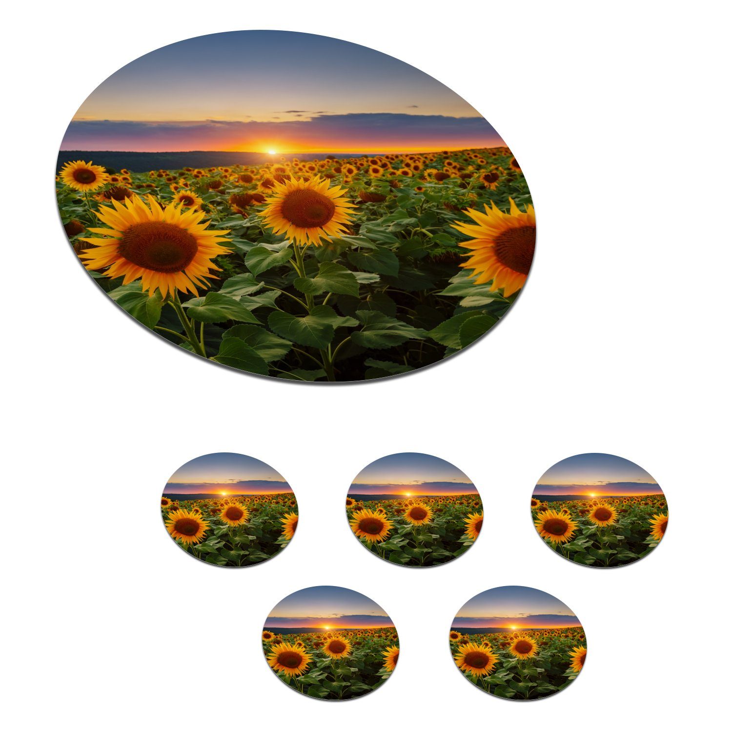 MuchoWow Becher Glasuntersetzer Blumen Nacht Sonnenblume Gläser, - Horizont, - für Sonnenuntergang Tassenuntersetzer, - 6-tlg., Korkuntersetzer, Zubehör Getränkeuntersetzer, Tasse, -