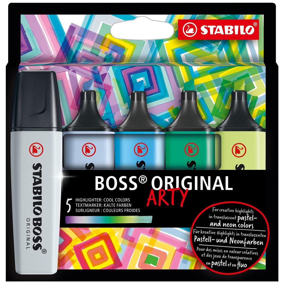 STABILO Marker STABILO BOSS Textmarker ARTY - 2+5 mm - kalte Farben - 5er Etui