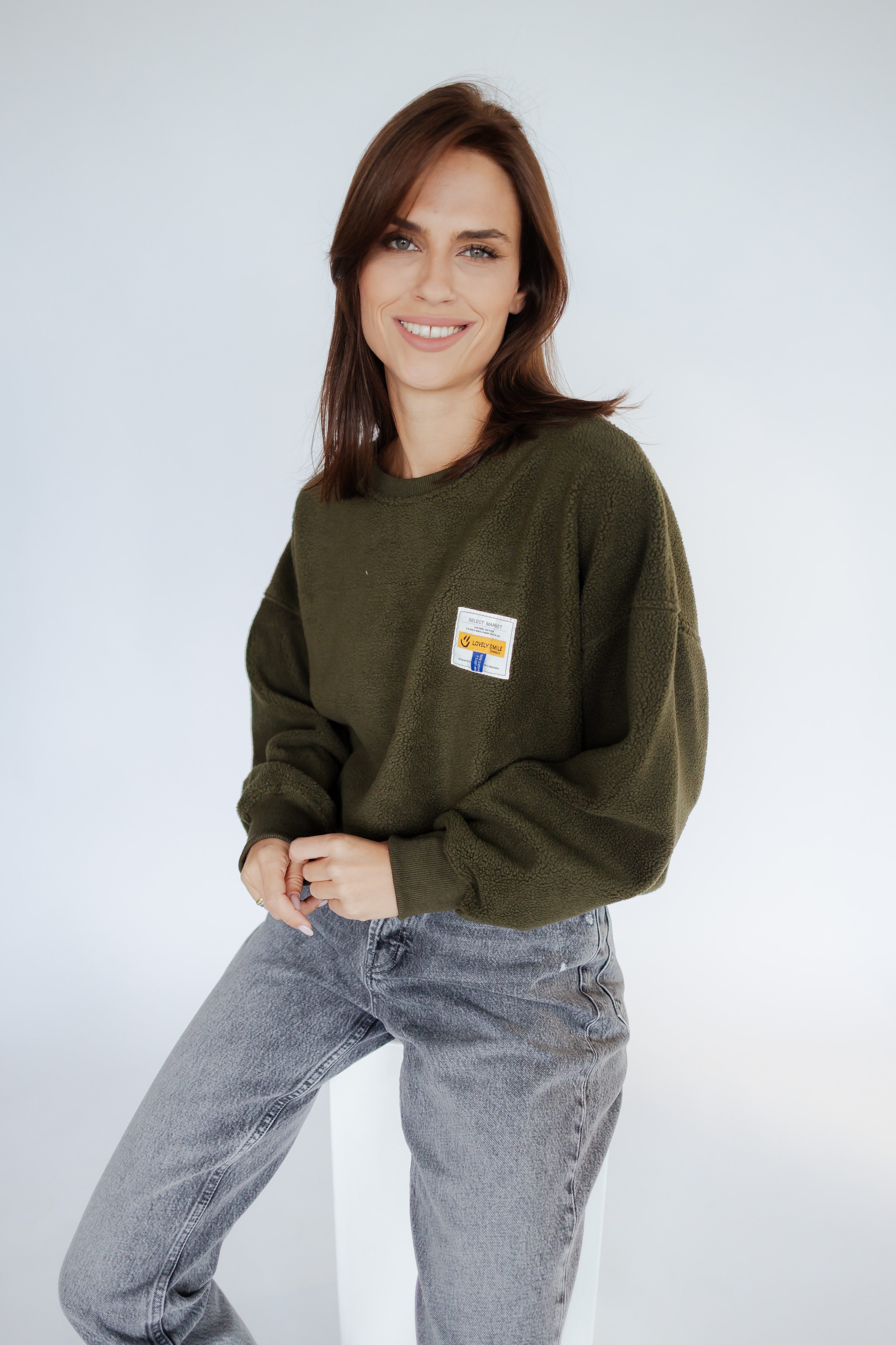 von Herzen Fleecepullover Teddypullover - Bagde auf der Brust - Fleecepullover – Onesize