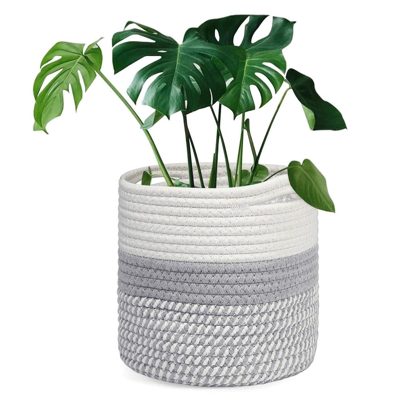 LuxusKollektion Übertopf Blumentopf Indoor Baumwolle Aufbewahrungskorb 20cm Weiß und Grau