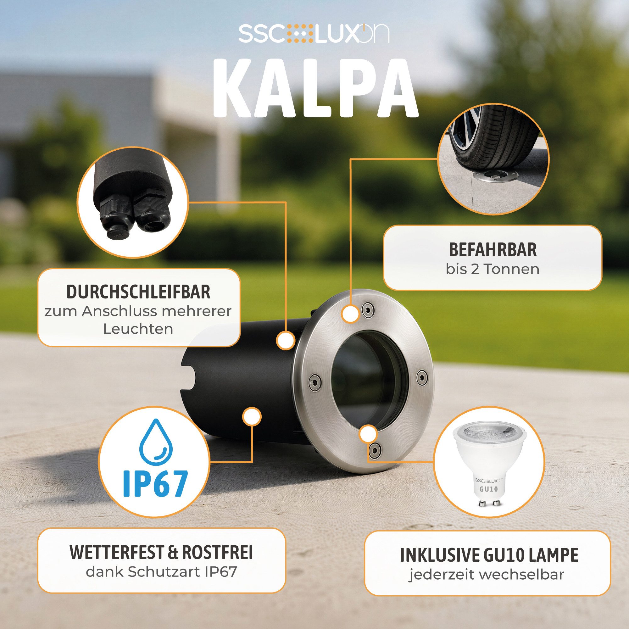 SSC-LUXon LED Gartenstrahler SSC-LUXon Bodenleuchte KALPA rund silber IP67 Smart LED RGB+W dimmbar, Smart