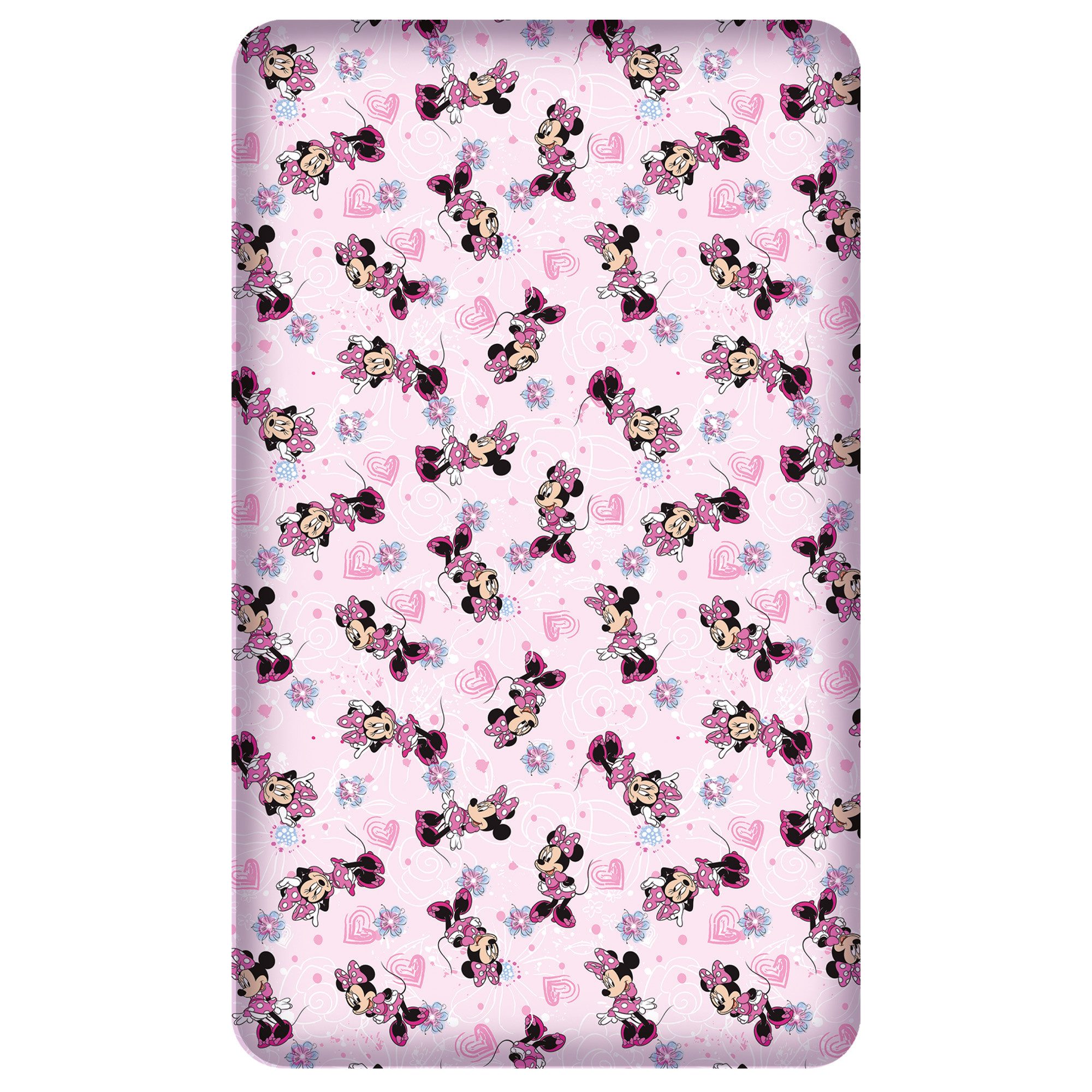 BERONAGE Spannbettlaken Minnie Mouse Spannbettlaken Flower Pink Rosa 90/100 x 190/200 cm, 100% Baumwolle, Gummizug: ja, (1 Stück), Disney