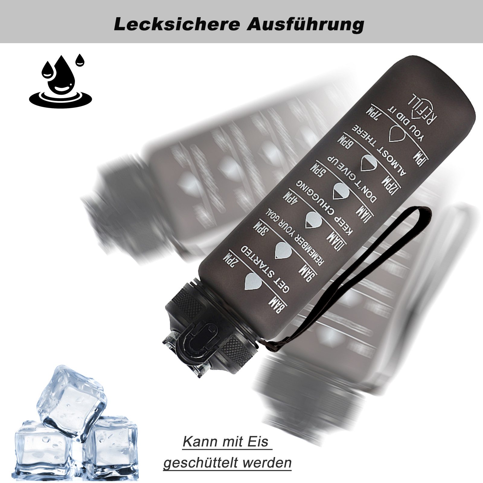 CALIYO Trinkflasche 1 Liter Sport-Wasserflasche mit Strohhalm und Zeitmarkierungen, Auslaufsichere Tritan-Trinkflasche, BPA-frei für Sportart – Bild 5 von 5