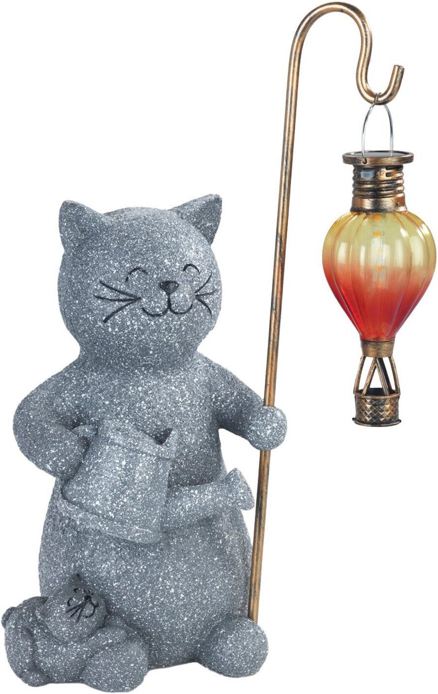 Maximex LED Dekofigur Modell Katze und Heißluftballon, Ein-/Ausschalter, LED fest integriert, Warmweiß, dekorative, solarbetriebene Gartenleuchte, wetterbeständig