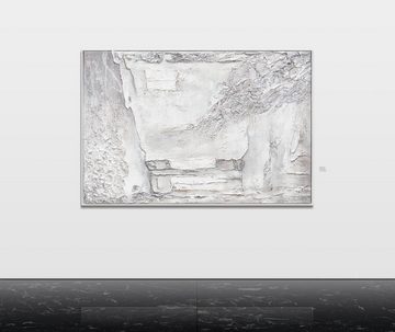 YS-Art Gemälde Helles licht, Leinwand Bild Handgemalt Silber Abstrakt mit Struktur mit Rahmen