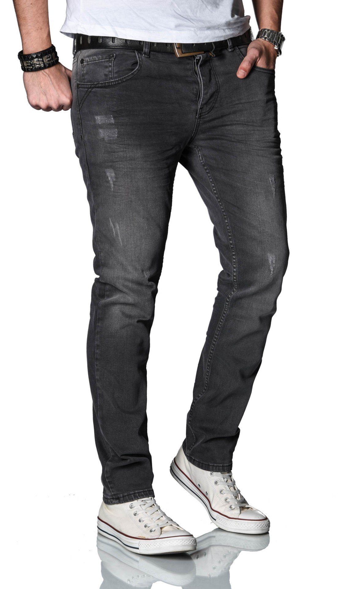 Alessandro Salvarini Straight-Jeans Herren Regular Fit – Stretch Denim 5-Pocket Klassische Jeans mit Knopfleiste und hohem Tragekomfort