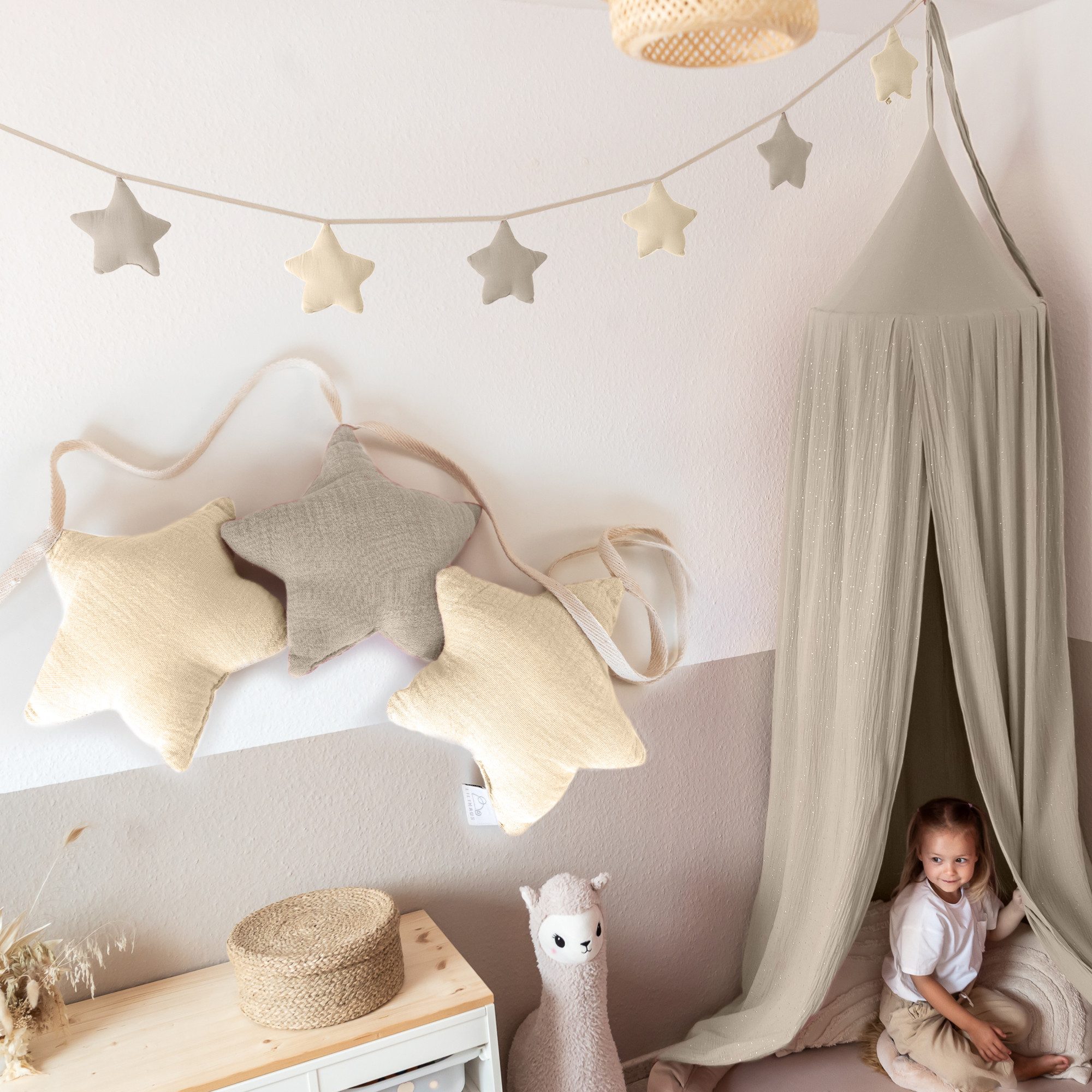 lilimaus Wimpelkette Sternenkette für Kinderzimmer - handgenähte Stoff-Girlande, handgefertigte Stoff-Girlande ca. 300 cm - Wimpel oder Sterne