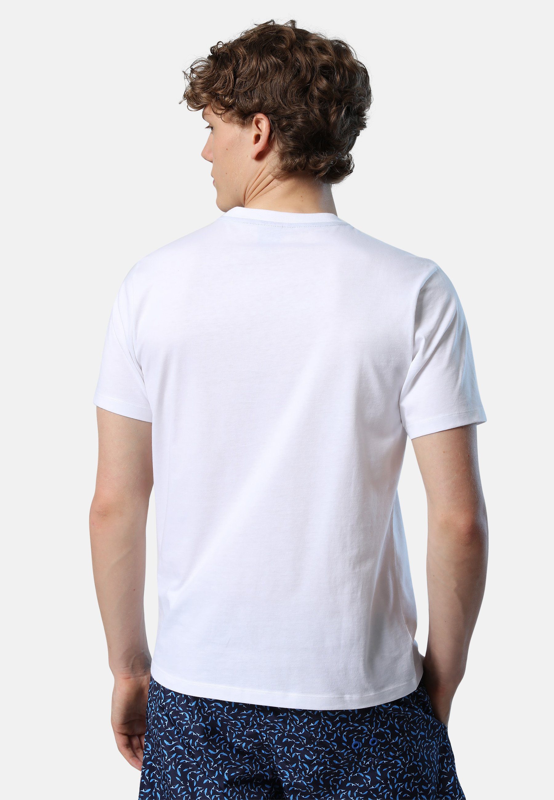 T-Shirt mit North Brustaufdruck weiss T-Shirt Ton-in-Ton-Nähte Sails
