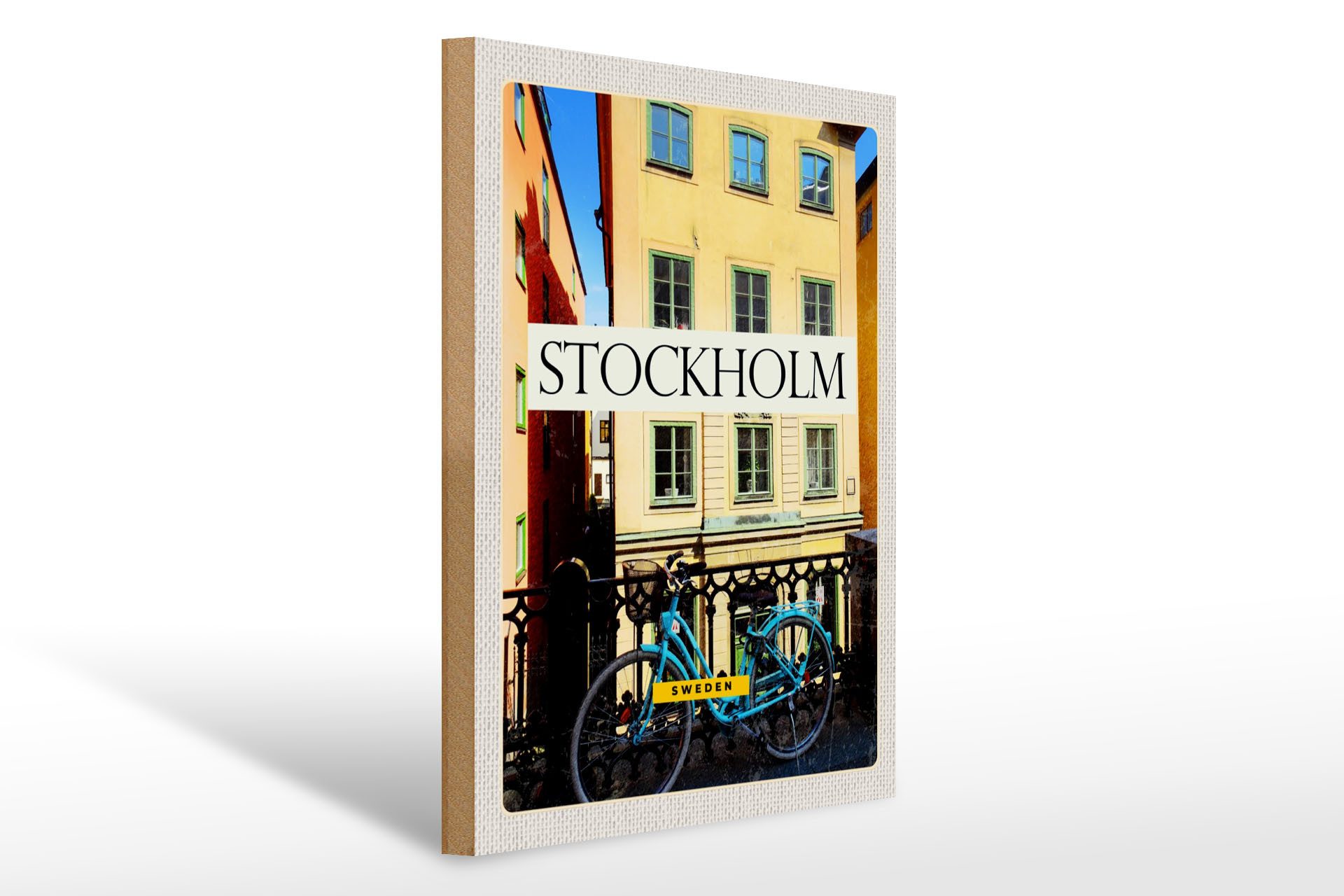 Holzbild Reise 30x40cm Stockholm Schweden Gebäude Reise