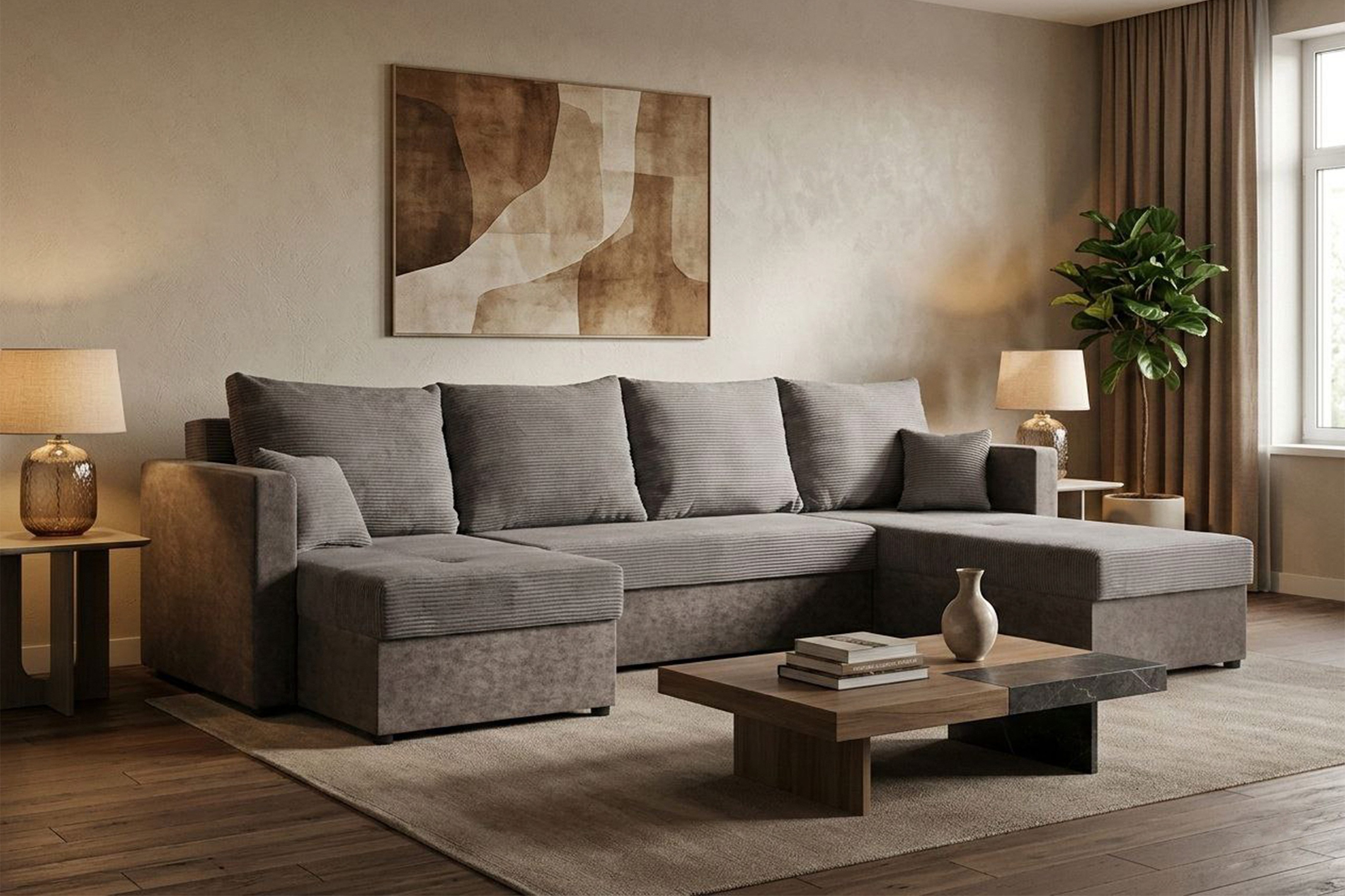 Konstanta Möbelhaus Wohnlandschaft ER 2 Boxspringsofa 290 cm Boxspringmatratze Bettkasten Schlaffunktion, mit Federkern, Bettfunktion, Bettkasten