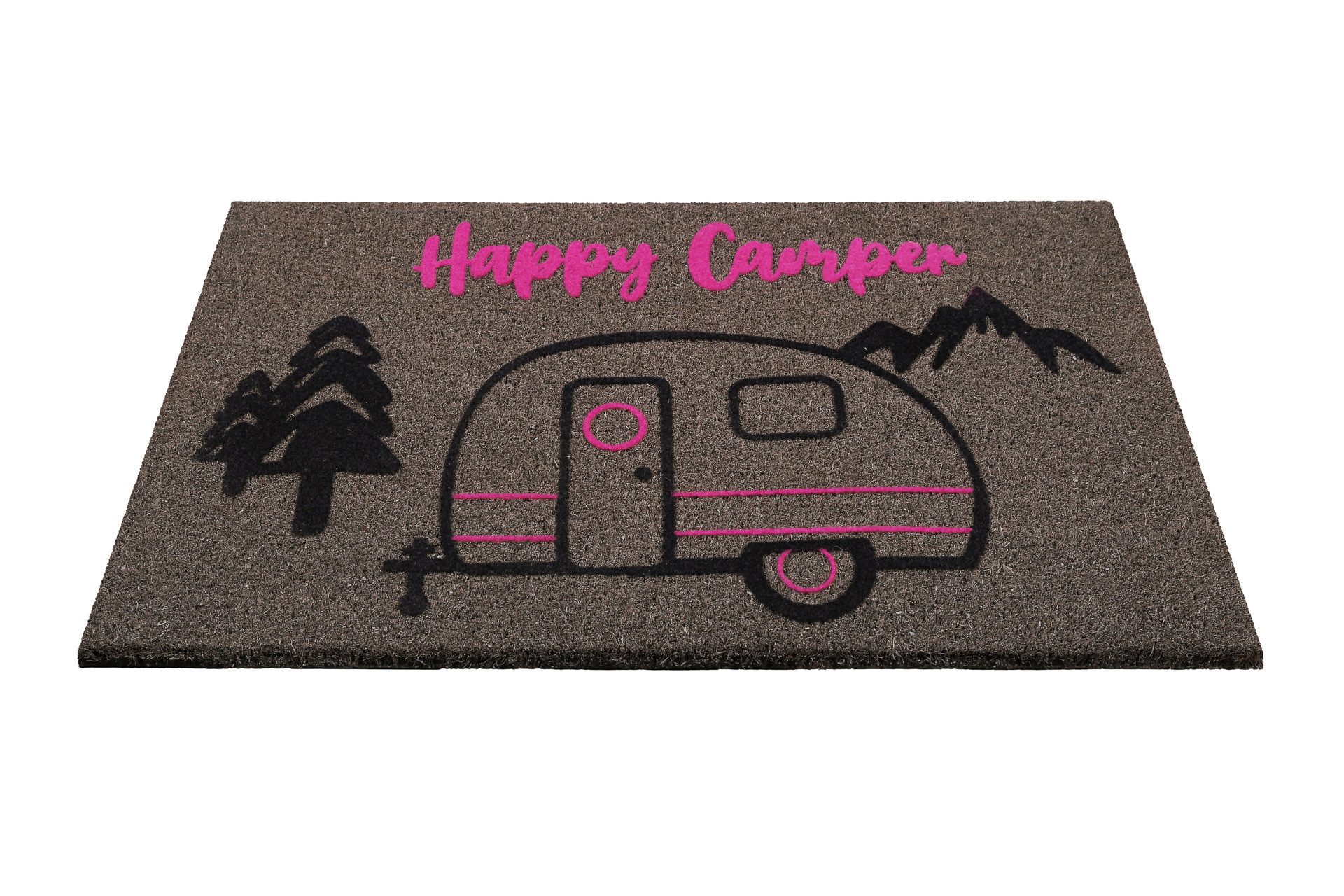 Wecon home Fußmatte Happy Camper, rechteckig, Höhe: 18 mm, rutschfest, robust, innen, Außenbereiche überdacht, schwer