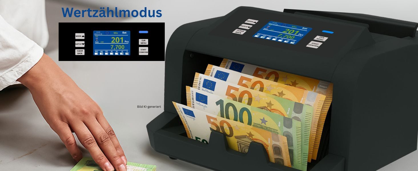 Securina24 Banknotenzähler Geldzählmaschine Geldzähler für gemischte Geldscheine SR7700