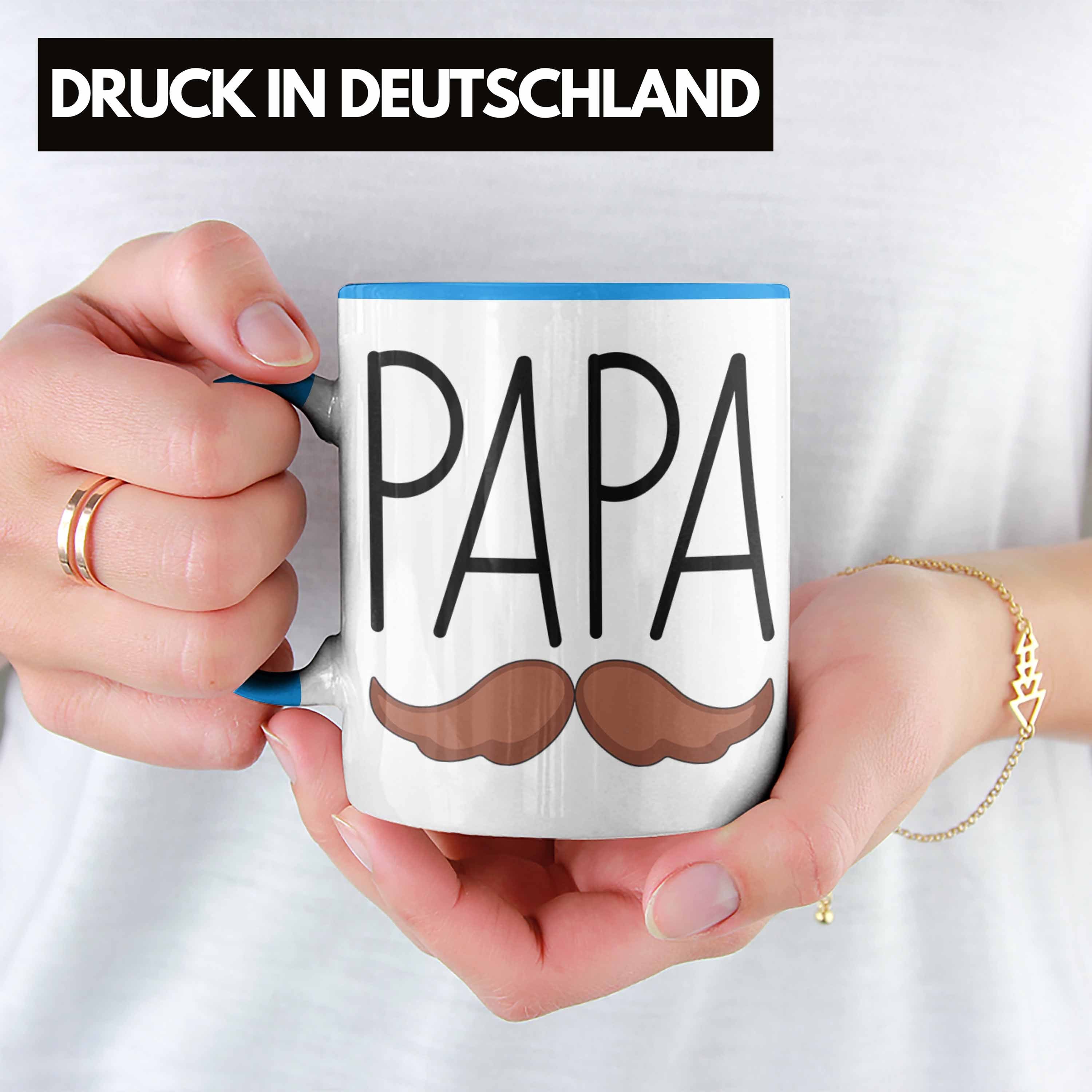 Blau Papa Tasse Geschenkidee Trendation Schnurrbart Geschenk Vatertag Lustig Tasse