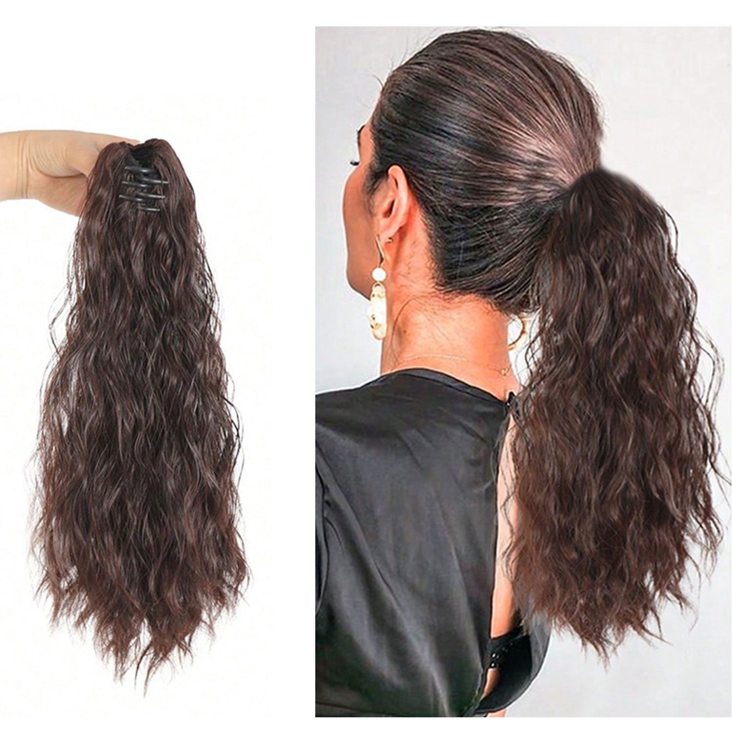 Refttenw Kunsthaarperücke Haarteil mit Haarklammer 40cm gewellte Pferdeschwanz, Ponytail Extension