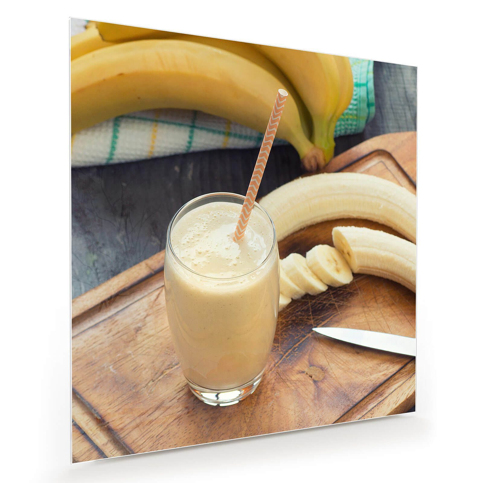 Glasbild Wandbild Quadratisch Bananendrink mit Aufhängung