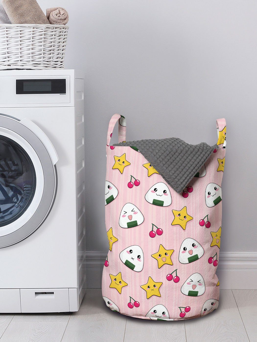 Abakuhaus Wäschesäckchen Wäschekorb Waschsalons, für Griffen Japan lustige mit Anime Muster Nahrungsmittel Kordelzugverschluss