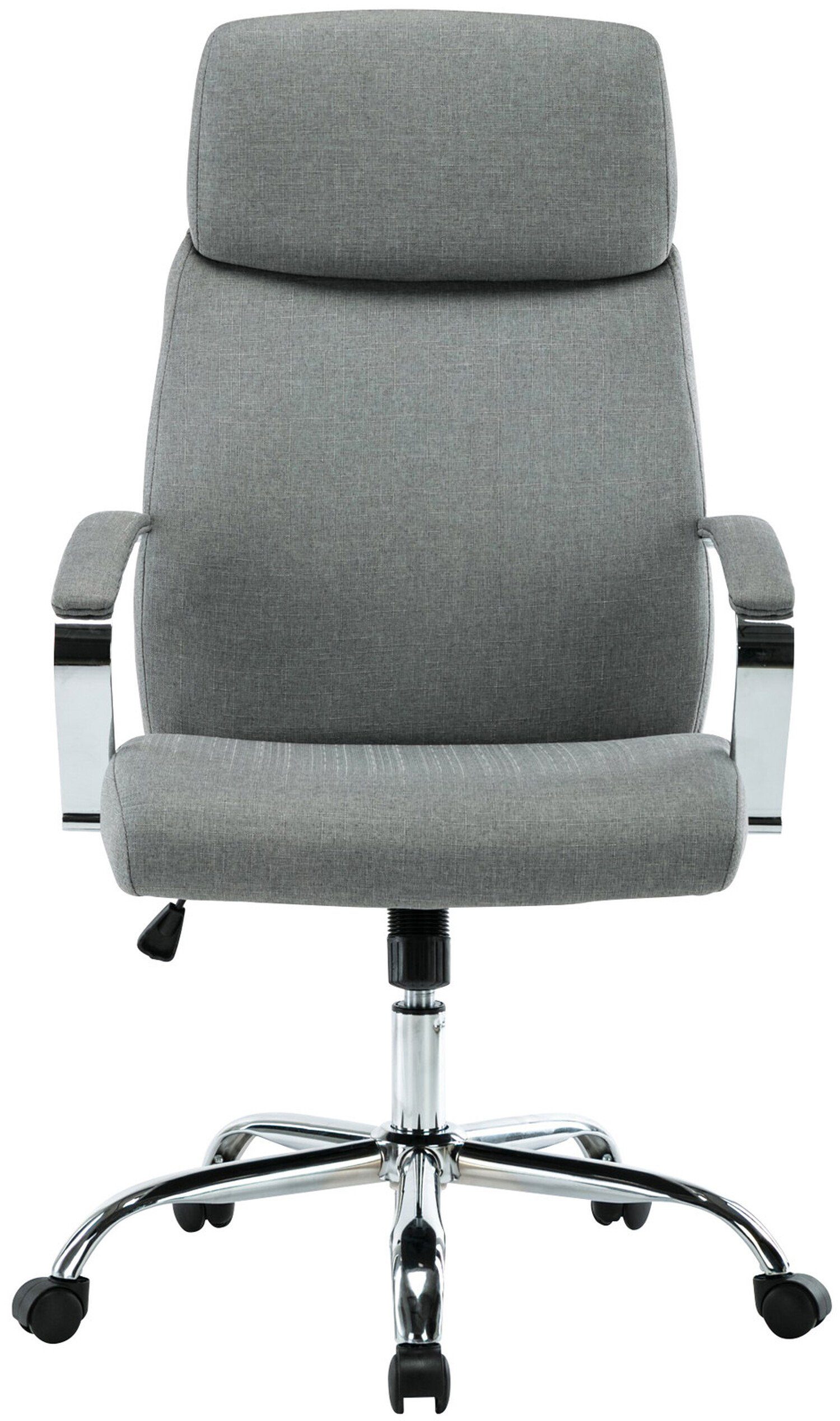 Fargo chrom Chefsessel, (Schreibtischstuhl, grau höhenverstellbar Drehstuhl, Konferenzstuhl), 360° Sitzfläche: - bequemer Metall - Rückenlehne Gestell: Bürostuhl und drehbar Stoff mit TPFLiving