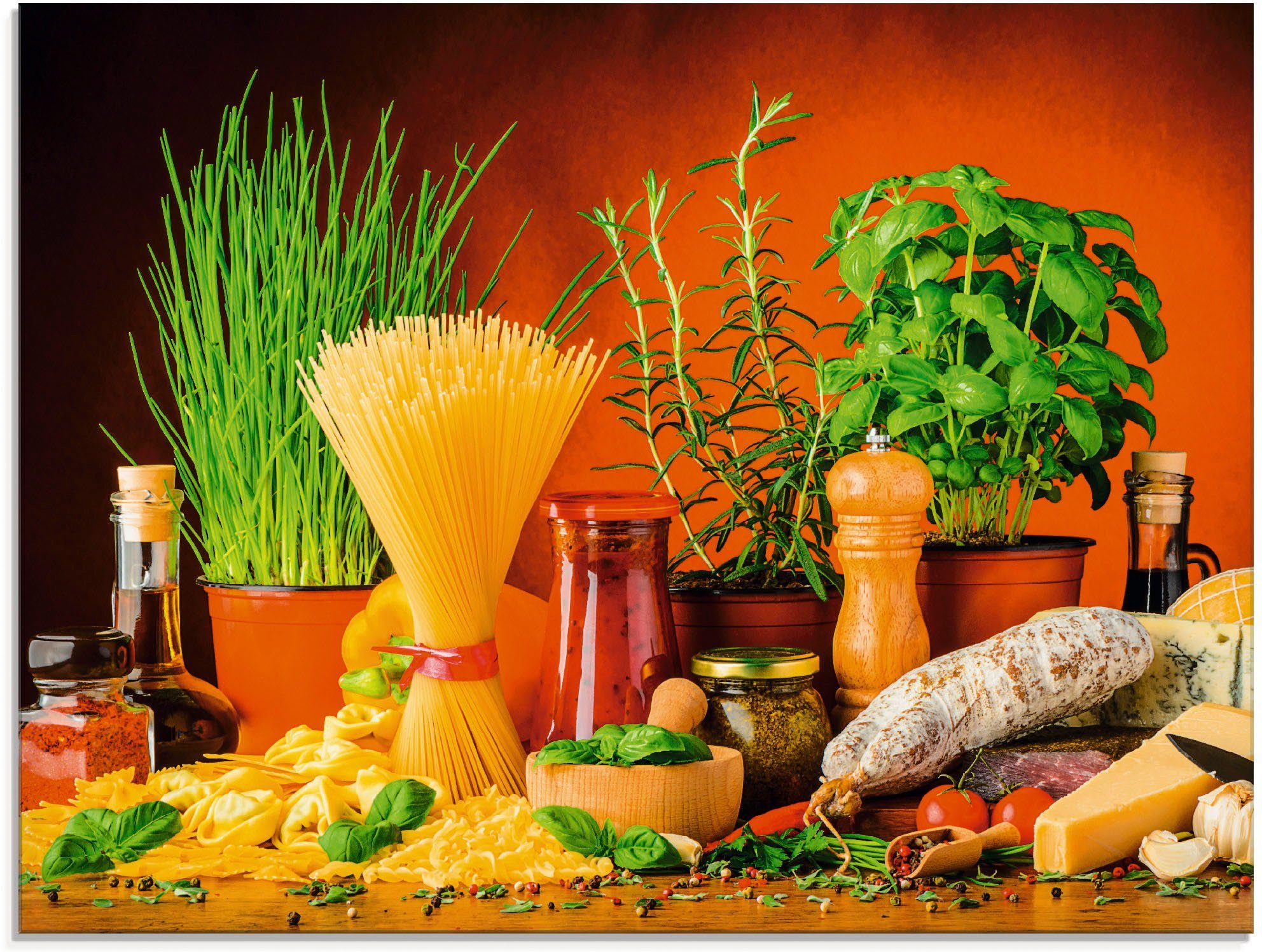 Artland Glasbild "Mediterranes und italienisches Essen" Lebensmittel 1 Stk. günstig online kaufen