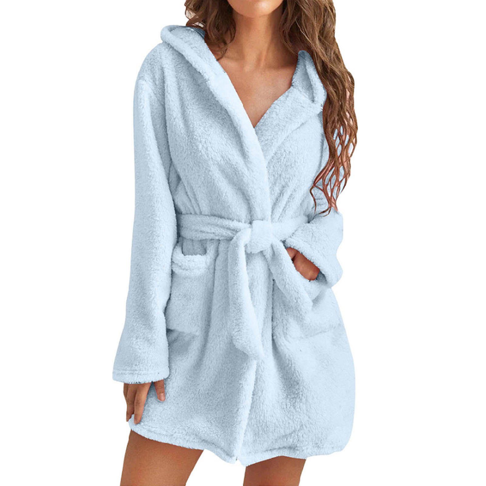Blusmart Damenbademantel Damen-Handtuch-Bademantel Mit 2 Taschen, Atmungsaktiv, Bequem, Für sky blue
