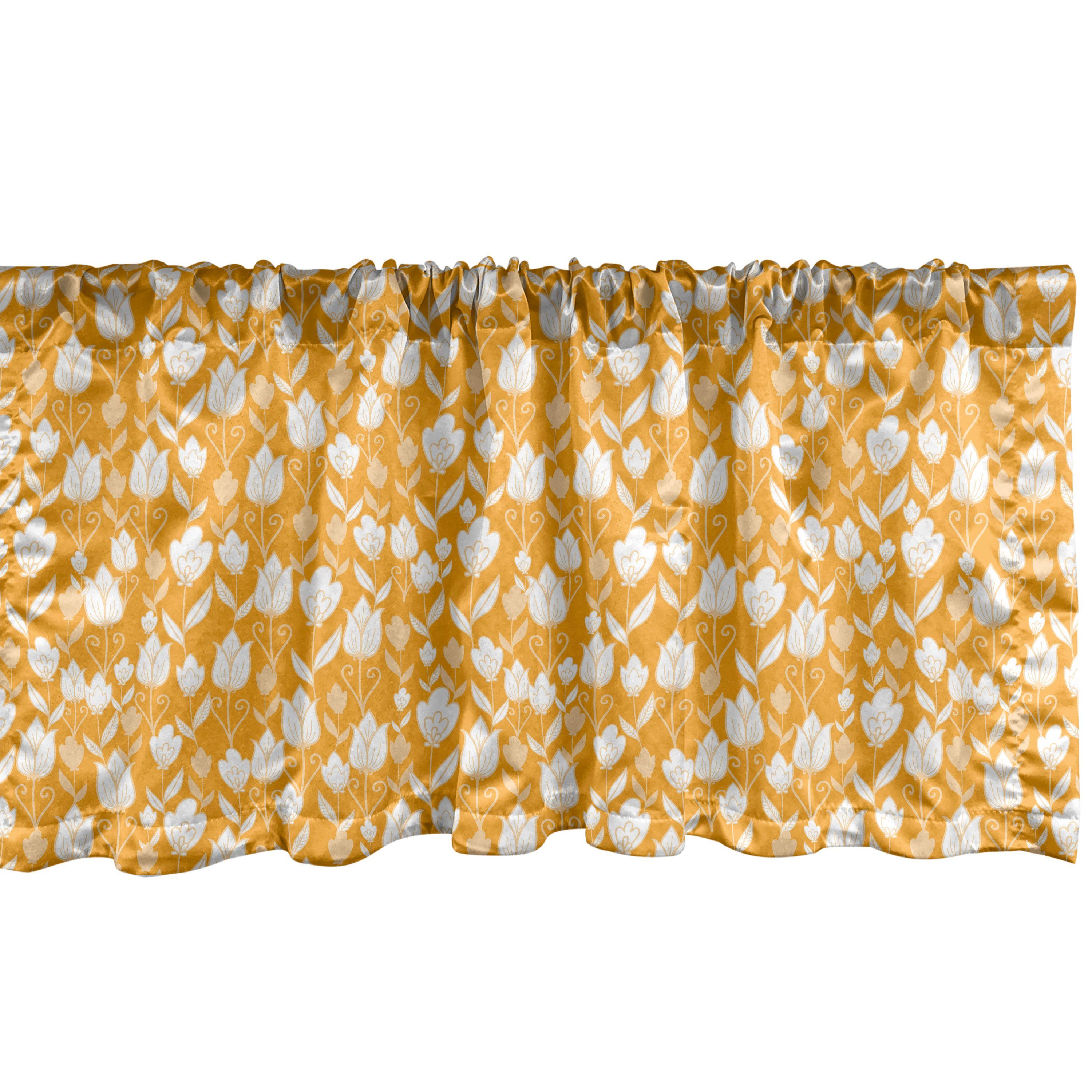 Scheibengardine Vorhang Volant für Küche Tone mit Dekor auf Marigold Schlafzimmer Blumen Blumen Microfaser, Abakuhaus, Stangentasche