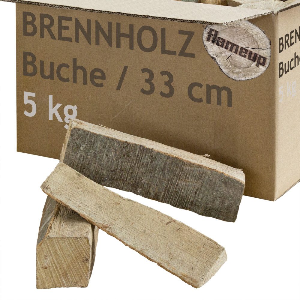 Flameup Kaminholz Brennholz Kaminholz Holz 5-500kg Ofen Kamin Kaminofen Grill Buche 33cm, 5 kg