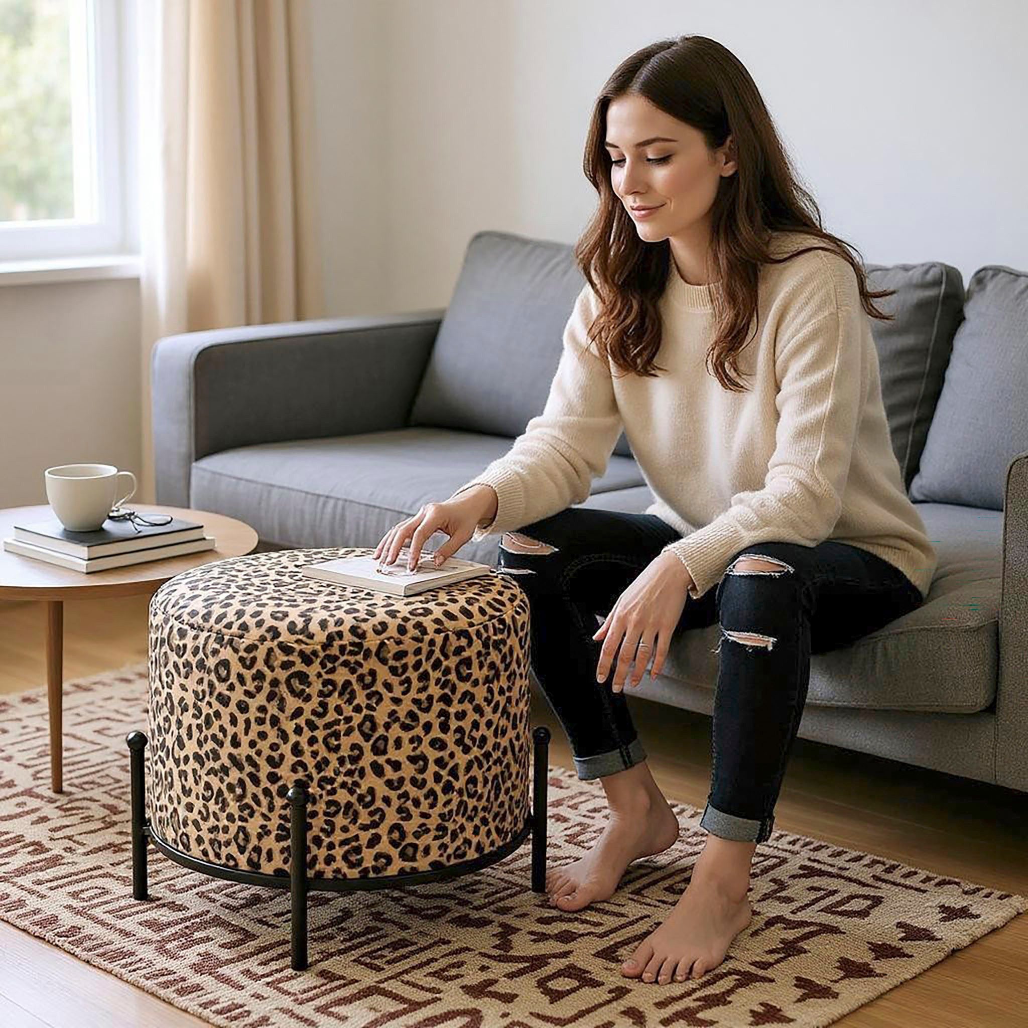 HAKU Hocker Pouf, Schemel, Stockerl, rund - aus Textil Gold - Ø/H 48/40 cm