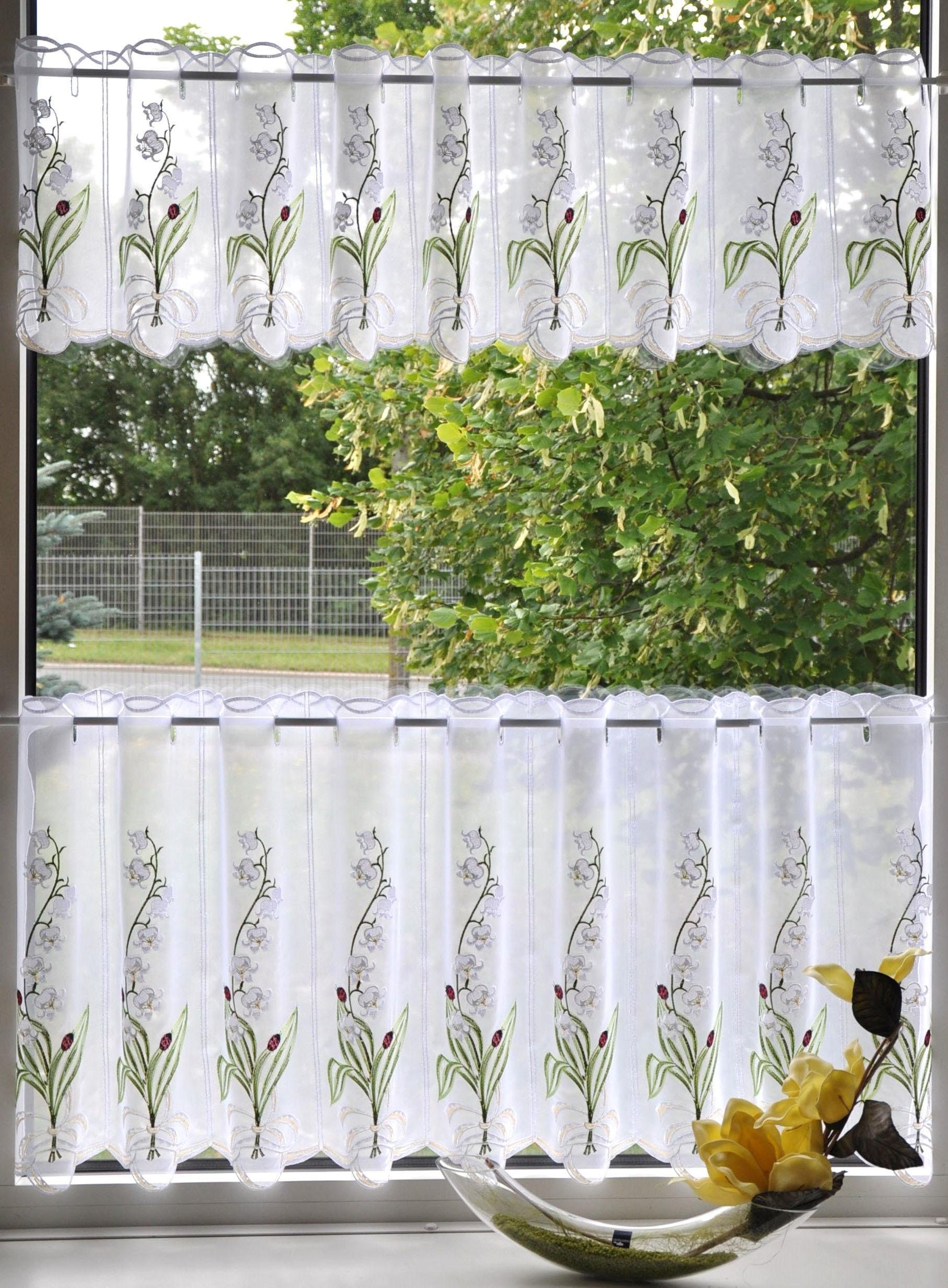 Stickereien Plauen Scheibengardine Maiglöckchen (1 St), Stangendurchzug, tr günstig online kaufen