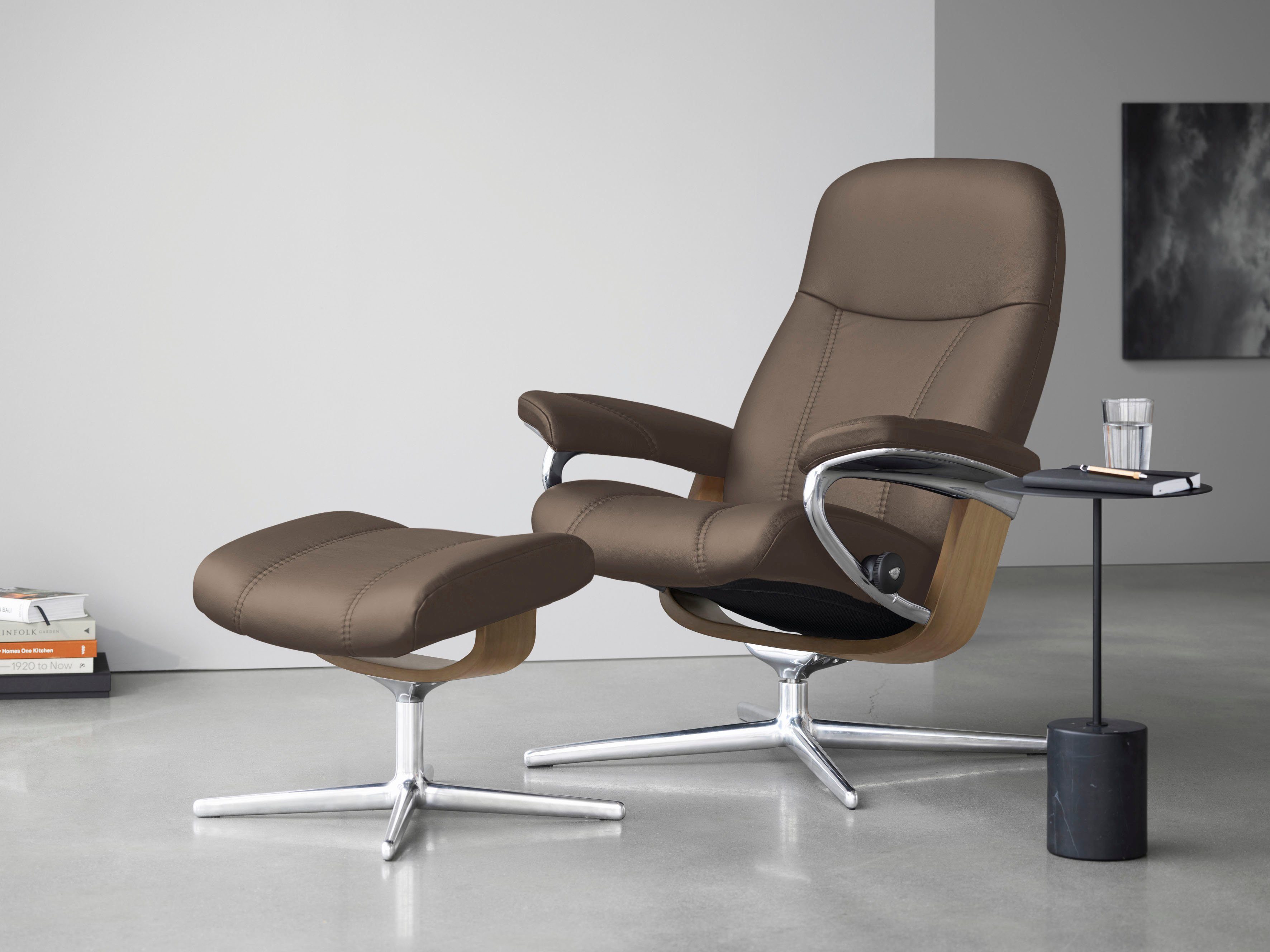 Klassisch Stressless® Relaxsessel Consul (Set, mit Hocker), Cross mit Hocker, Eiche & Größe S, Holzakzent M L, Relaxsessel Base, mit