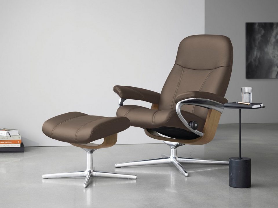 Stressless® Relaxsessel Consul (Set, Relaxsessel mit Hocker), mit Hocker,  mit Cross Base, Größe S, M & L, Holzakzent Eiche