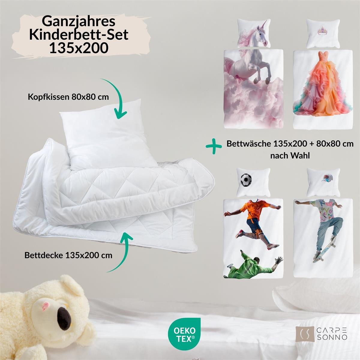 Carpe Sonno Kinderbettdecke + Kopfkissen + Bettwäsche 135x200 80x80 Kinder günstig online kaufen