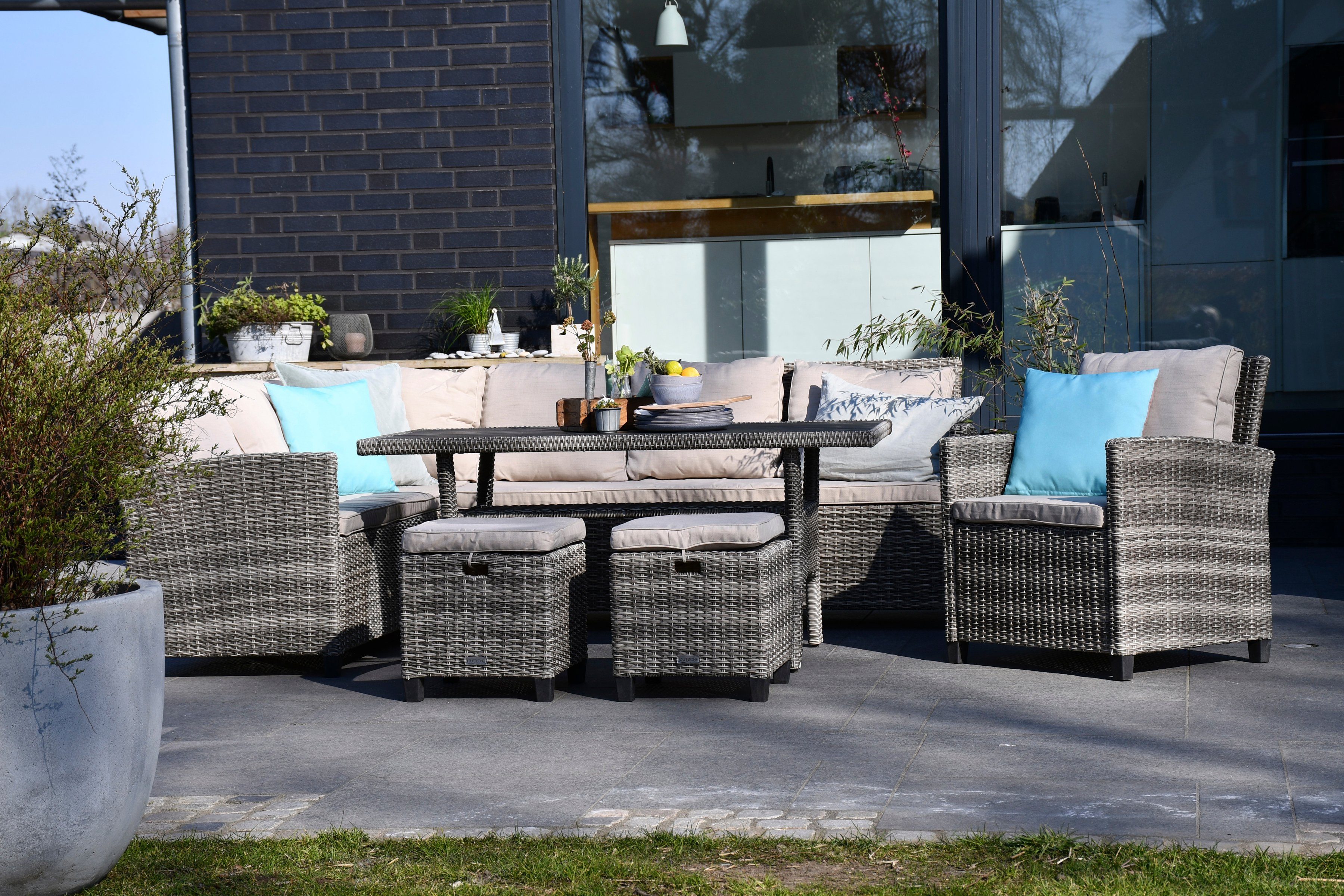 my Flair Gartenlounge-Set, (5-tlg), 1 Sofa, 1 Sessel, 2 Hocker, 1 Tisch