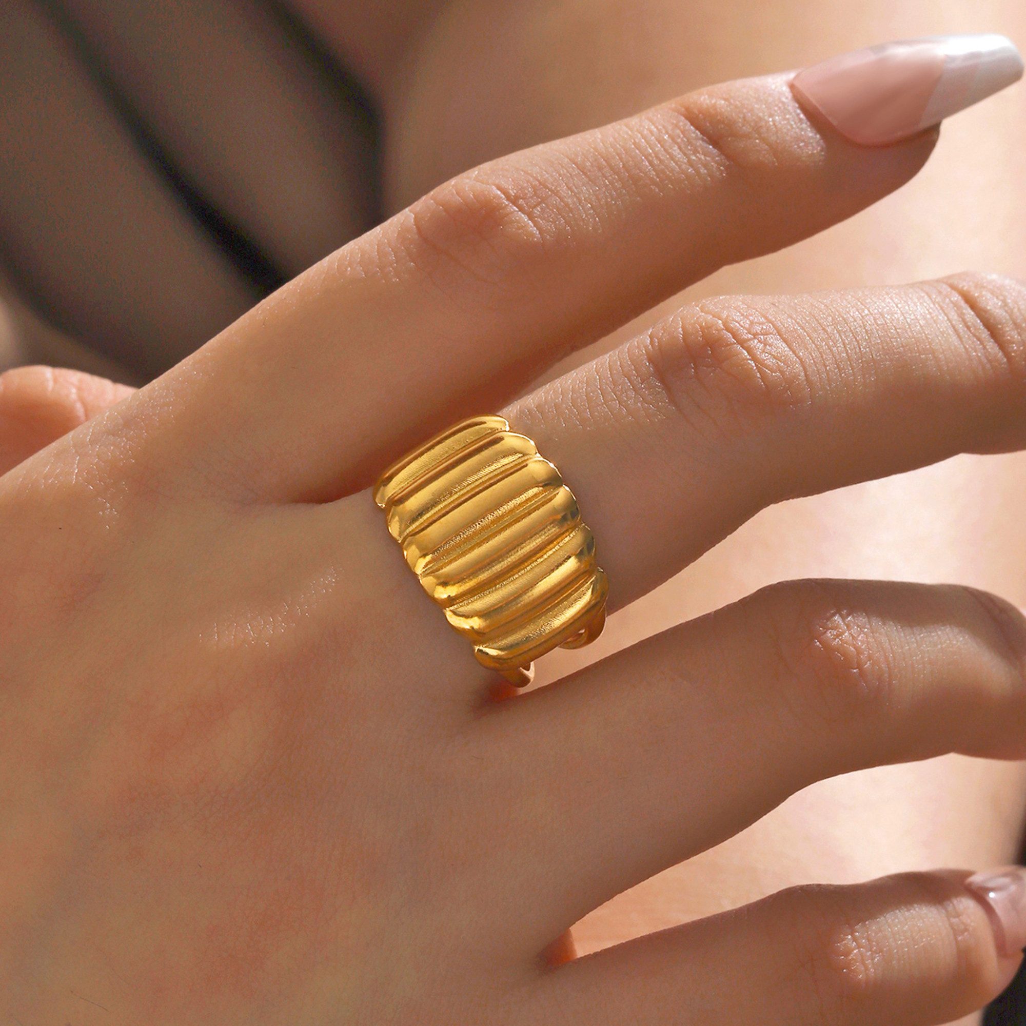 KARMA Fingerring Damen Damenring Statement Ring groß Gold od. Silber Edelstahl (Set, Damenschmuck Damen Geschenk), hypoallergen wasserfest verstellbar