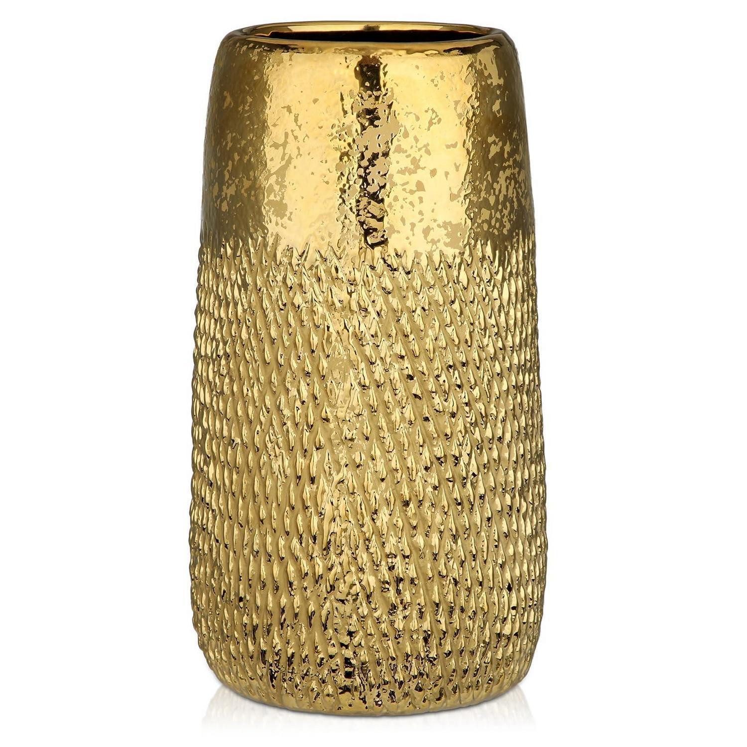 LuxusKollektion Tischvase Blumenvase Keramik Gold 26cm Geometrisch