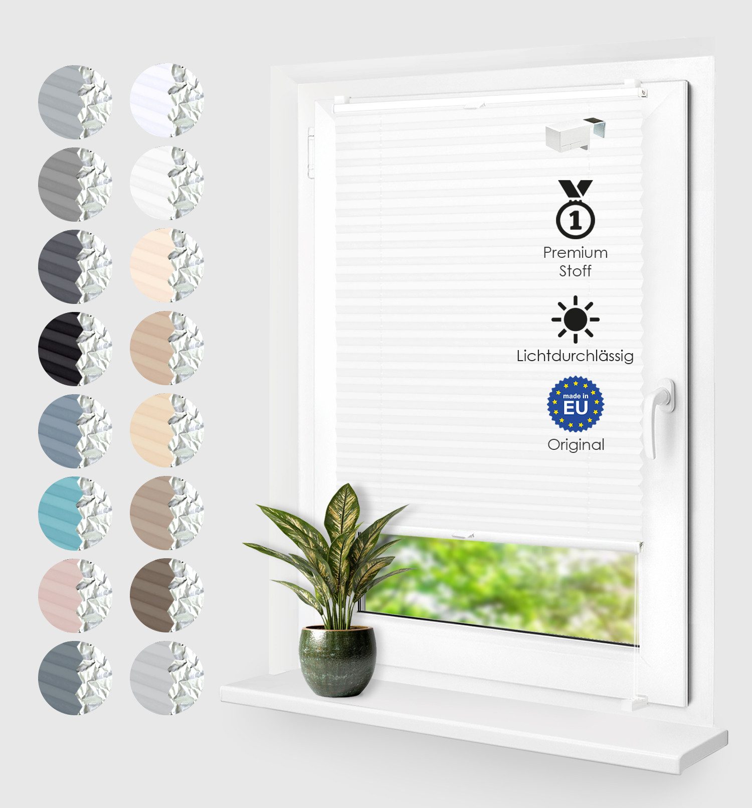 Rikmani Plissee Thermo Klemmfix ohne Bohren Creme 90x210 cm, blickdicht, Klemmfix, Thermo-Wärmeschutz, blickdicht, Stufenlos