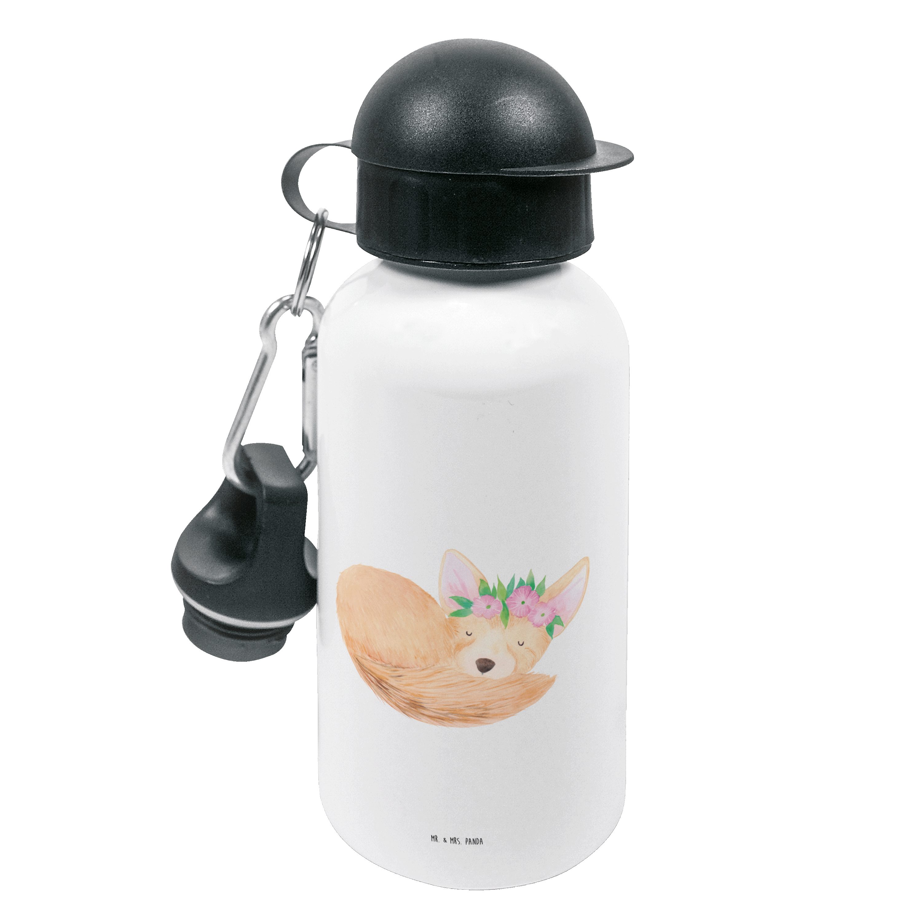 Mr. & Mrs. Panda Trinkflasche Wüstenfuchs Blumenkranz - Weiß - Geschenk, Afrika, Wildtiere, Jungs