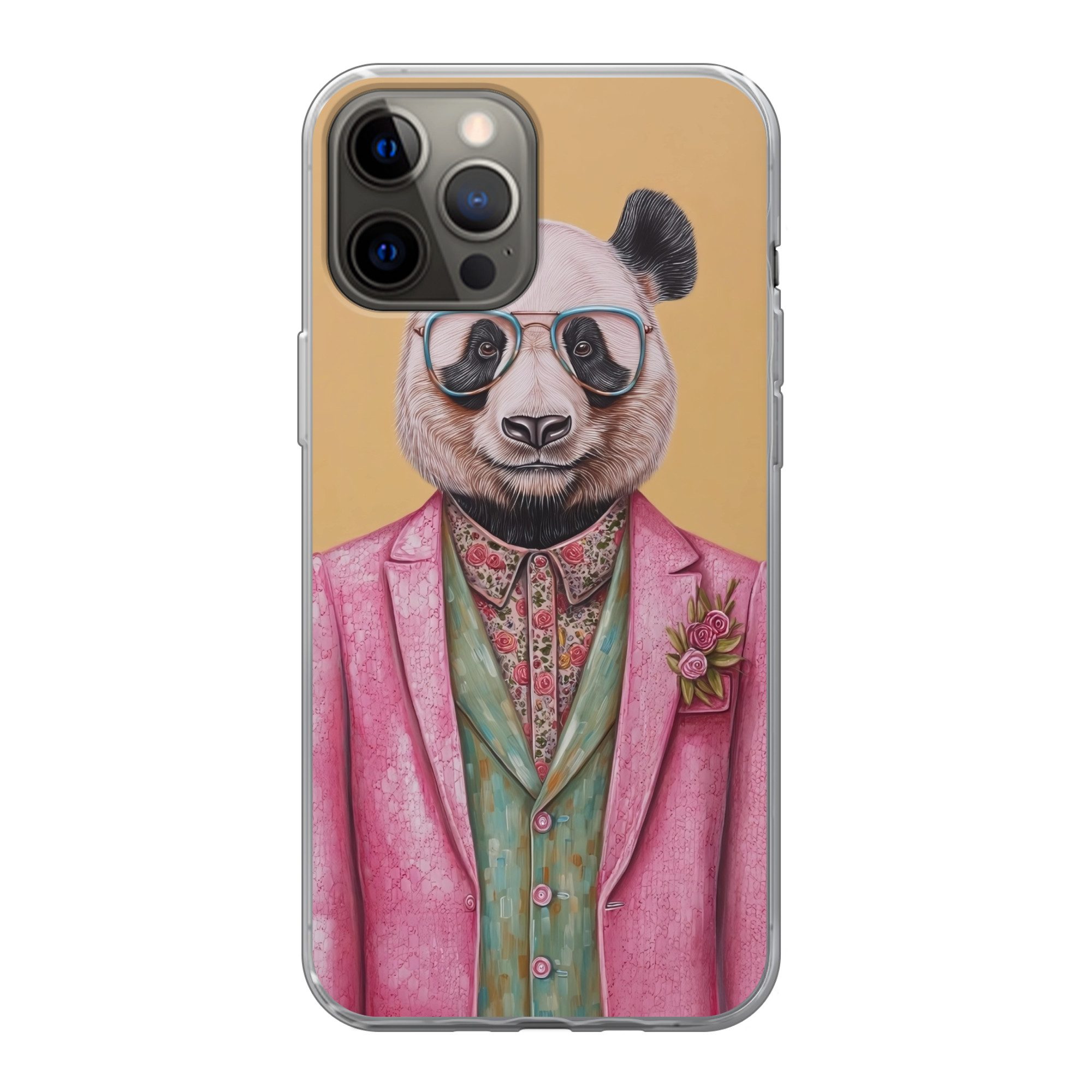 MuchoWow Handyhülle für Apple iPhone 12 Pro Max Panda - Anzug - Sonnenbrille - Blau, Smartphone-Bumper, Print, Handy Schutzhülle Dünn