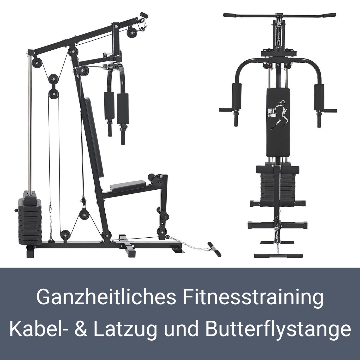 ArtSport Kraftstation Butterflystange, mehr 9 ProfiGym 40 und 2000, Gewichtsblöcke, insgesamt Latzug, kg, Bizepsseilzug