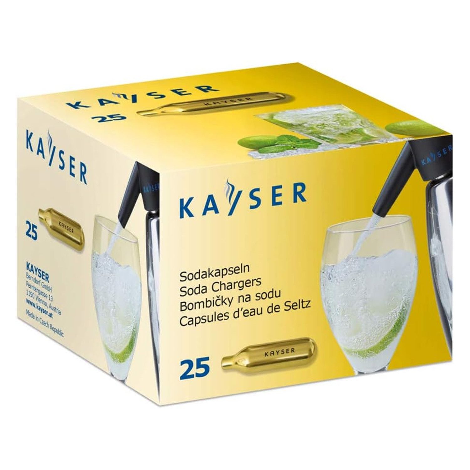 KAYSER CO2 Diffusor CO2-Patronen für Quick Soda Maker, CO2-Patronen 25 Stück 7.5G