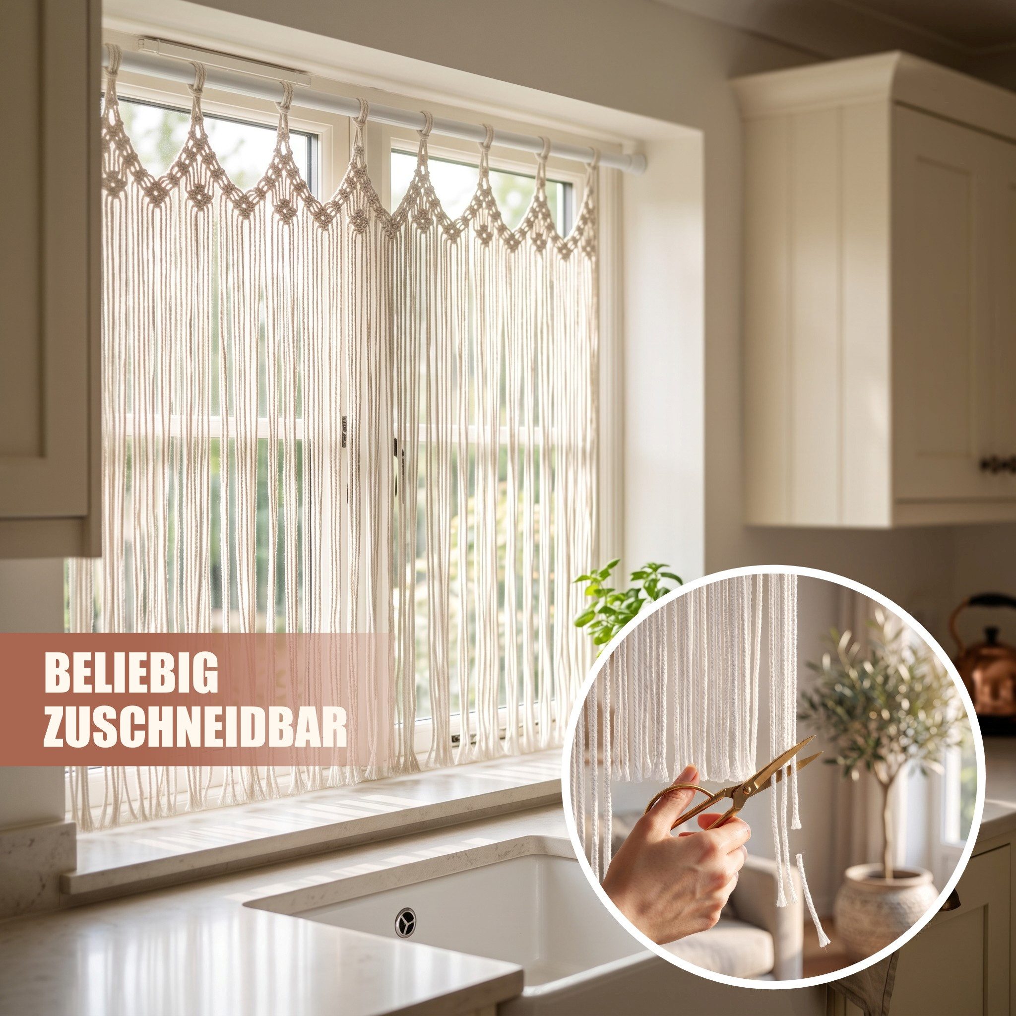 Cozyor Türvorhang Makramee Vorhang Boho 100x200 cm für Tür, Fenster, Balkon & Wohnwagen (1 St), Schlaufen, 100% Baumwolle, beige natur Wandteppich Wandbehang Ho – Bild 4 von 5