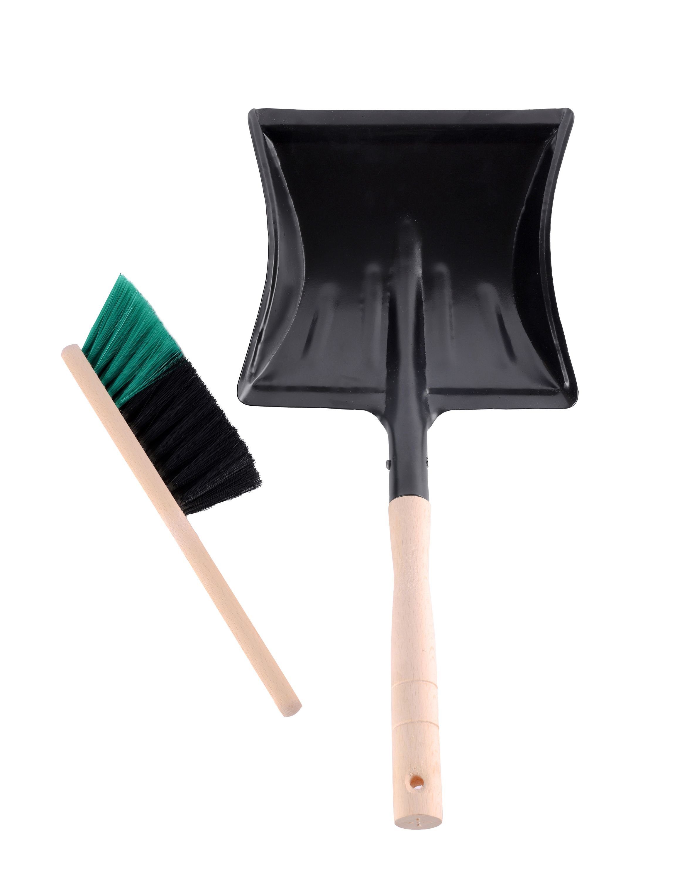 Garronda Reinigungsbürsten-Set Metall Kehrichtschaufel Kehrschaufel Kehrblech Handbesen PET GD-0010, (Kehrschaufel mit einem Holzgriff) Schwarz/Grün