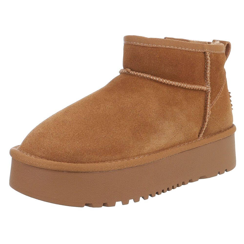 Ital-Design Bequemer Plattform-Echtleder-Schuh für Alltag und Freizeit Снегоходы (90471185) Flach Plateaustiefeletten in Camel