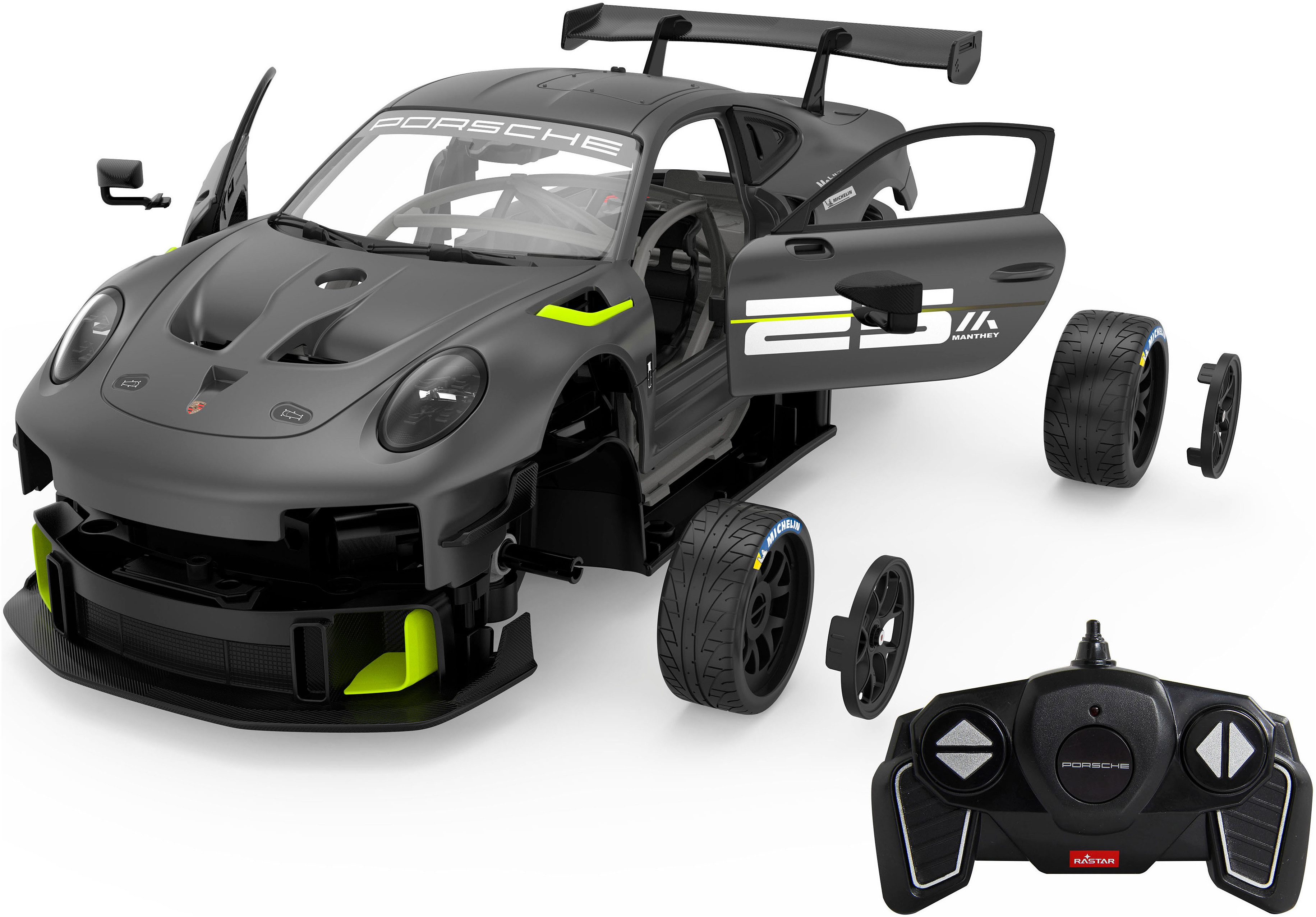 Jamara Modellbausatz RC-Auto Porsche 911 GT2 RS Clubsport 25 1:18 grau 2,4 GHz, Maßstab 1:18