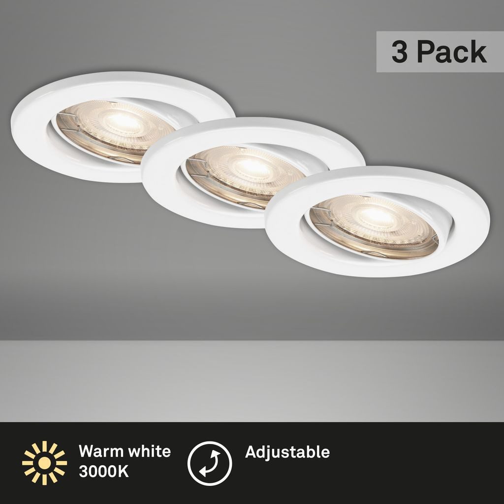Briloner Leuchten LED Einbaustrahler 7147-036, LED wechselbar, 2700K - Extra-Warmweiß, Einbauleuchte 3er SET schwenkbar IP23 Ø 8,6cm