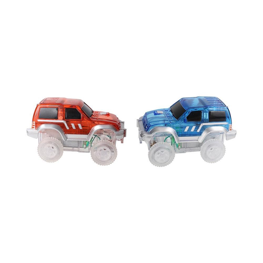 Cleverclixx Cleverclixx 2er Set Race Track Car Blau & Rot - Rennbahnauto Magnetspielbausteine, Lichteffekt Scheinwerfer, robuste Bauweise, kompatible Rennstreck – Bild 2 von 5