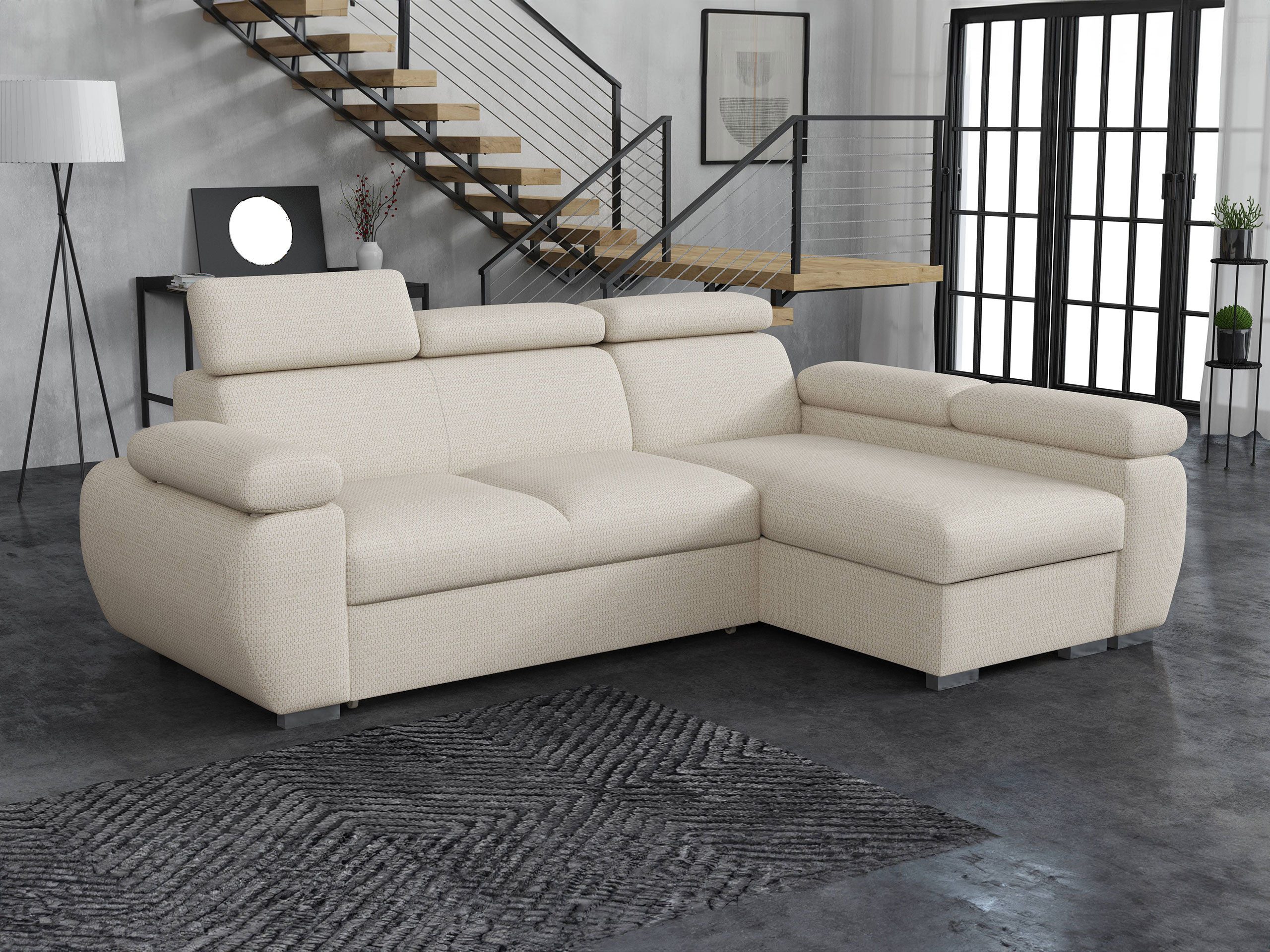 MIRJAN24 Ecksofa Boston Mini, mit Bettkasten und Schlaffunktion, mit Einstellbare Kopfstützen, L-Sofa