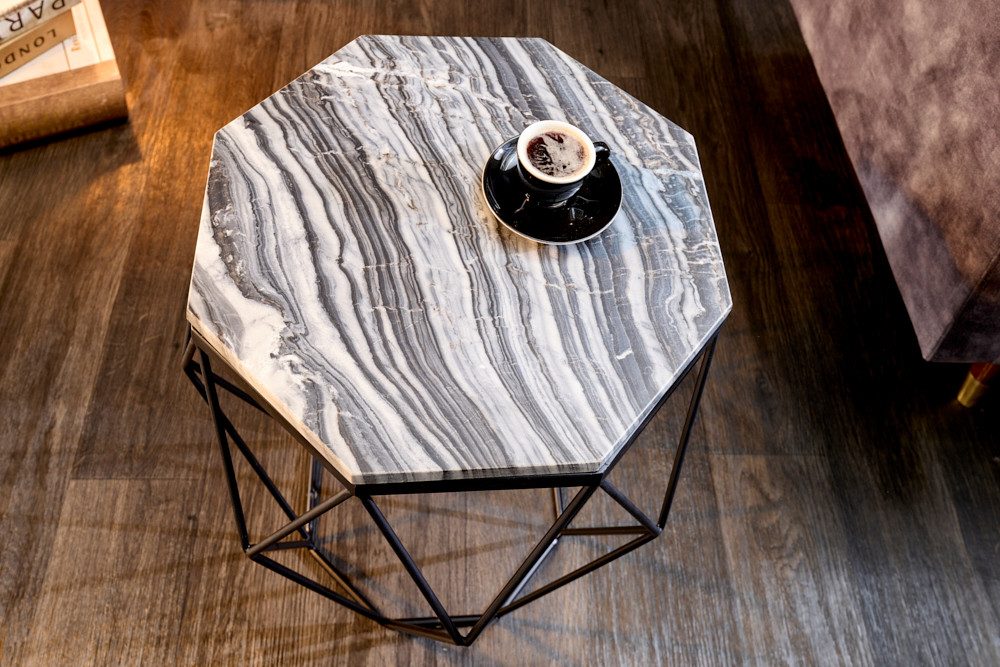 riess-ambiente Beistelltisch DIAMOND 50cm grau schwarz (Einzelartikel, 1-St), Wohnzimmer · Marmor · Metall · Industrial