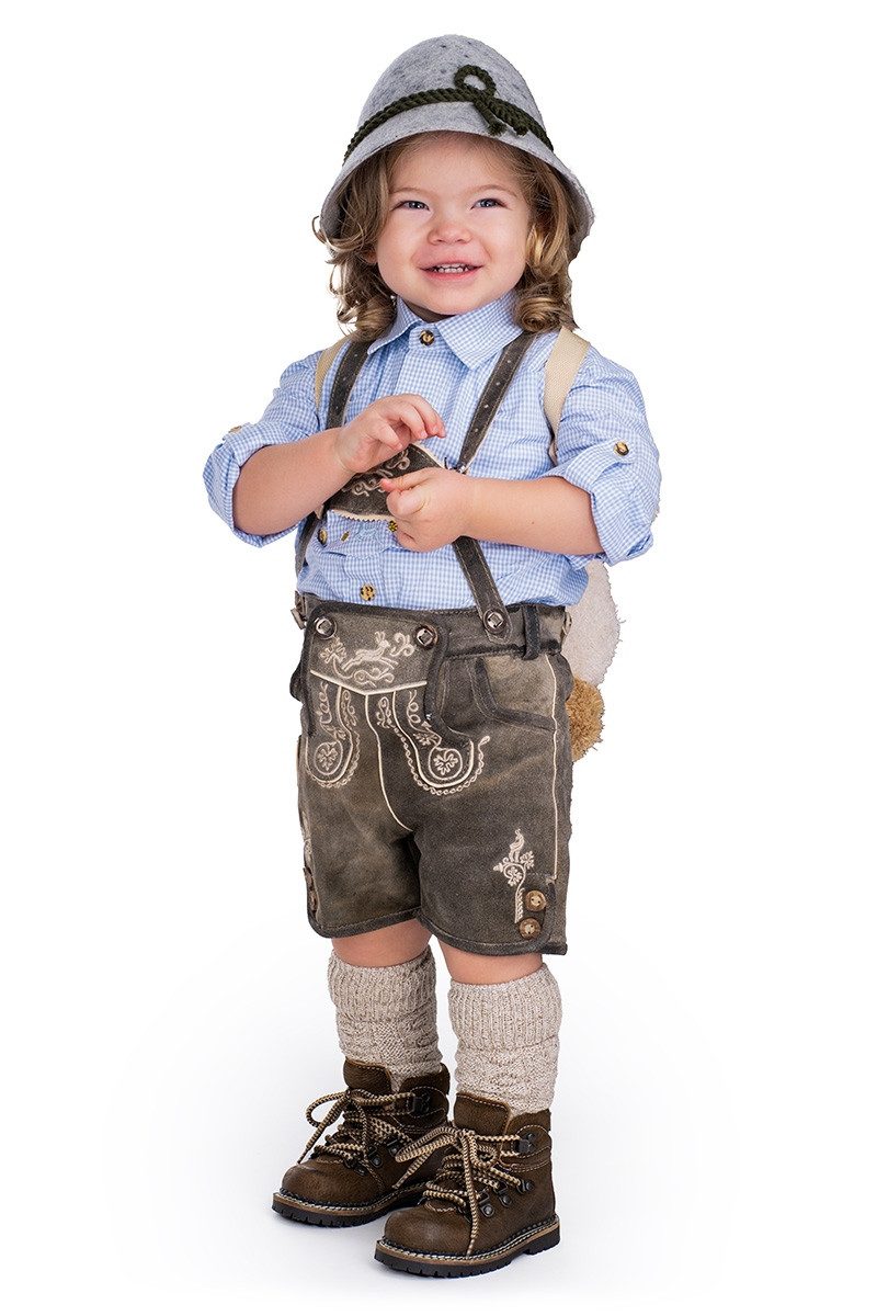 Isar-Trachten Lederhose Lederhose Kinder - HENNY - schiefer/beige